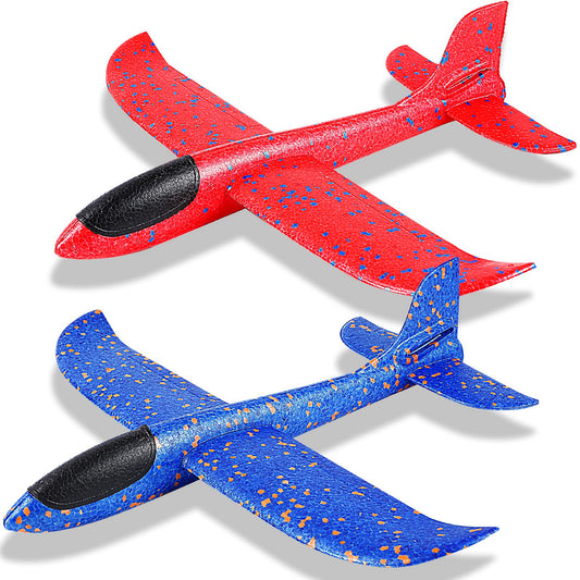 IJRPLM 2 Pack Airplane Toys, 17.5" Large Throwing Foam Plane, 2 Flight Mode Glider Plane, Foam Airplanes for Kids, Outdoor Sport Toys Birthday Party Favors, Gifts for 3-7 Year Olds Boy