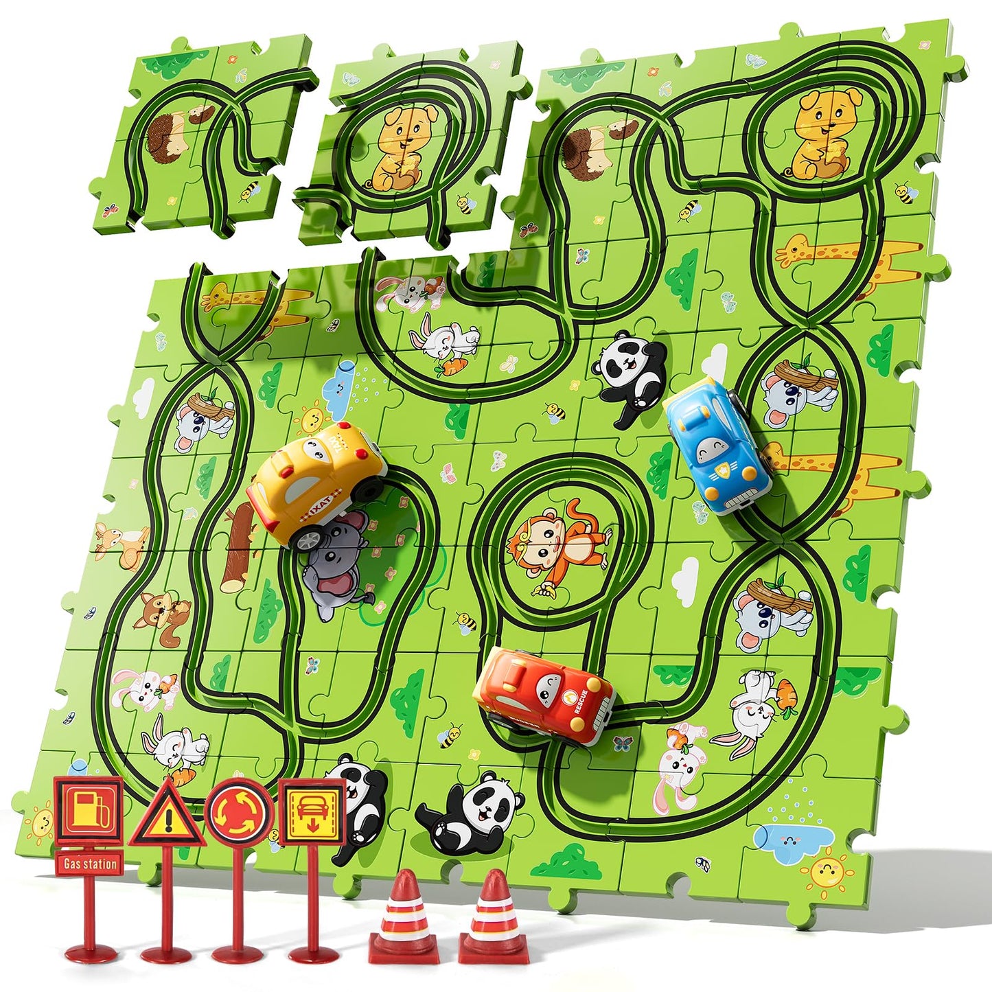 Bennol Toddler Car Toys Gifts for 2 3 4 5 Year Old Boys 73PCS Jigsaw Puzzle Race Track Car Set Toys for Kids Toddlers 1-3 2-4 3-5 4-6 Puzzle Race Car Tracks Birthday Gifts for 2 3 4 5 Year Old Boy