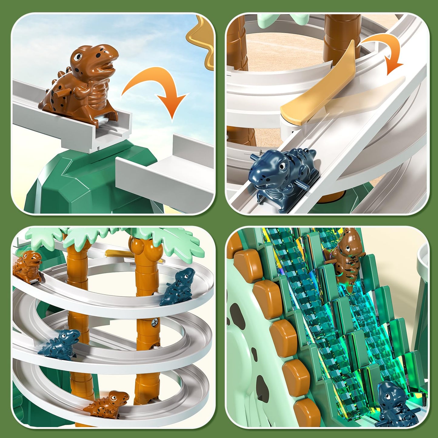 JUKUDAHU Dinosaur Climbing Slide Stair Toy for Toddlers Aged 3 4 5 6 7 8 - Racing Track Game Set, Sliding Car Toy, Dinosaur Themed with Light and Music, Birthday Dinosaur Gifts for Boys Girls Kids