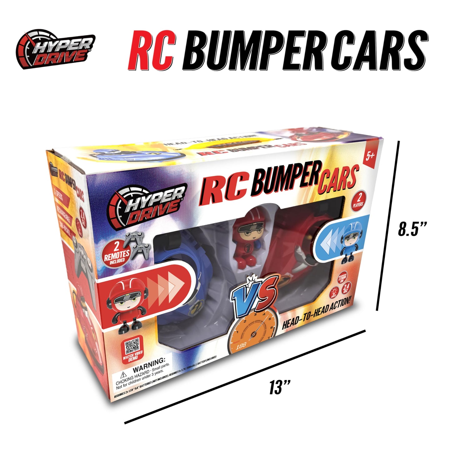 Hyper Drive Remote Control Bumper Car Race Set – 2.4GHz RC Cars with Crash Action, Lights, Sounds & Rechargeable Battery – 2 Player Kids Racing Toy