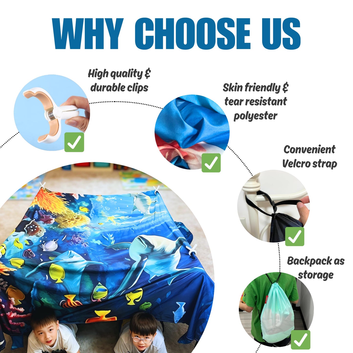 Magic Fort Building Kit for Kids - Large Lightweight Blanket Fort Making Kit Clips with CPC Certification - Portable Playhouse Play Tent Fort - Indoor/Outdoor Girls/Boys Toys Ages 4-5 6 7 8-12