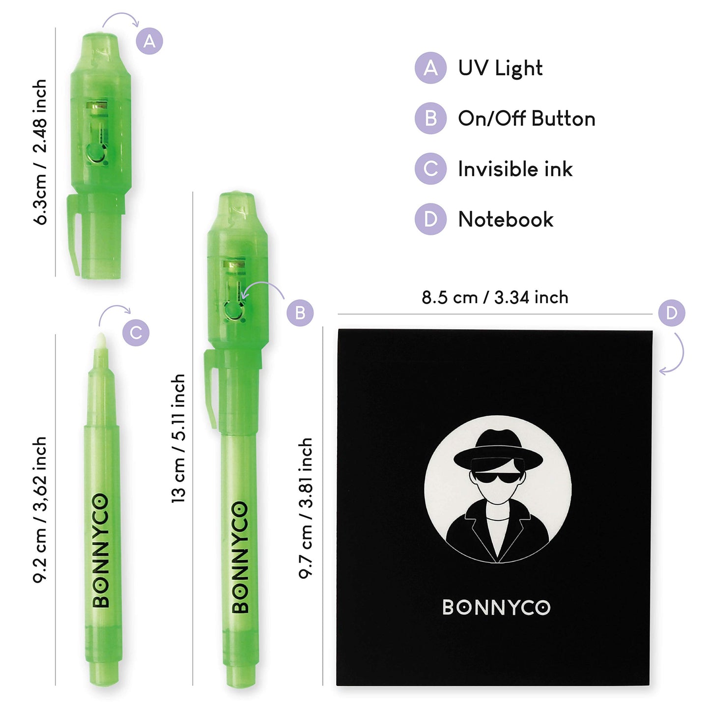 BONNYCO Invisible Ink Pen and Notebook Pack 16, Party Favors for Kids. Magic Spy Pen Goodie Bags Stuffers for Kids, Goody Bag Stuffers Pinata. Return Gifts Birthday Party, Classroom Prizes Students