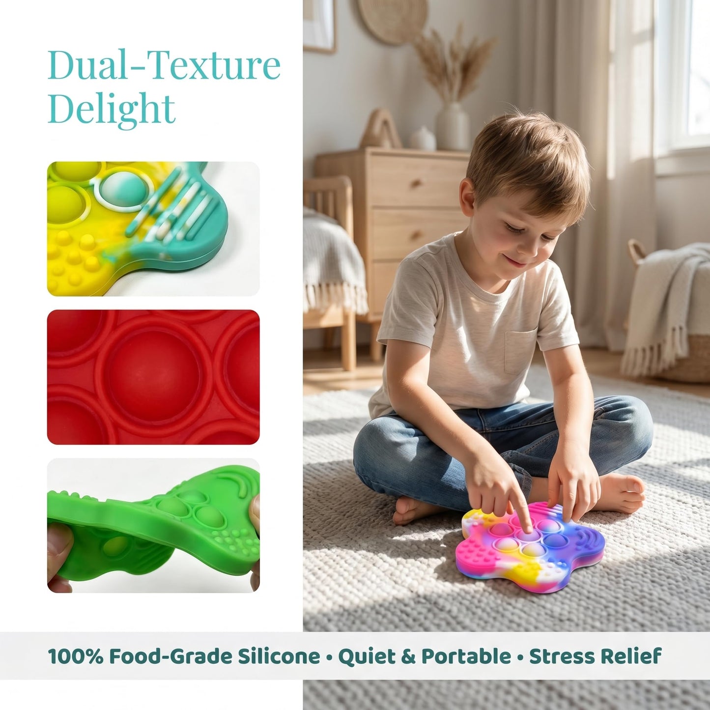 12Pcs Mini RandomColor Pop Fidget Toys Set - Dual Function Sensory Stone Texture Center with Bubbles, Premium Silicone Fidget Set Autism Stress Relief,Calming Toys forStudents, Birthday Party Favors