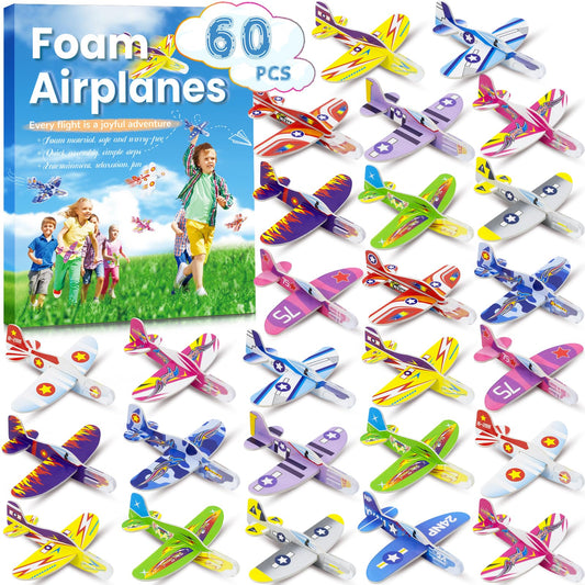 Diteryy 60 Pack Paper Airplanes for Kids Foam Plane Glider Planes Toys Bulk,Assorted ColorsEasy Throwing Paper Airplanes for Party Favors Birthday Classroom Valentines Easter Carnival Prizes Presents