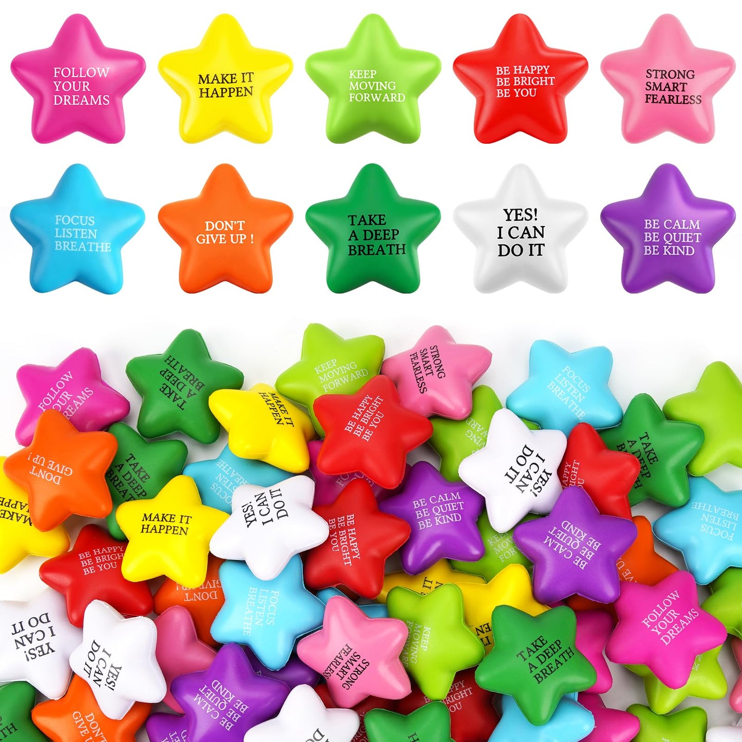 100 Pcs Stress Balls for Adults Motivational Stress Balls Bulk Colorful Foam Stress Relief Balls Hand Exercise Fidget Relief Anxiety Toys for Office Relief Employee Appreciation Gifts Party Favors