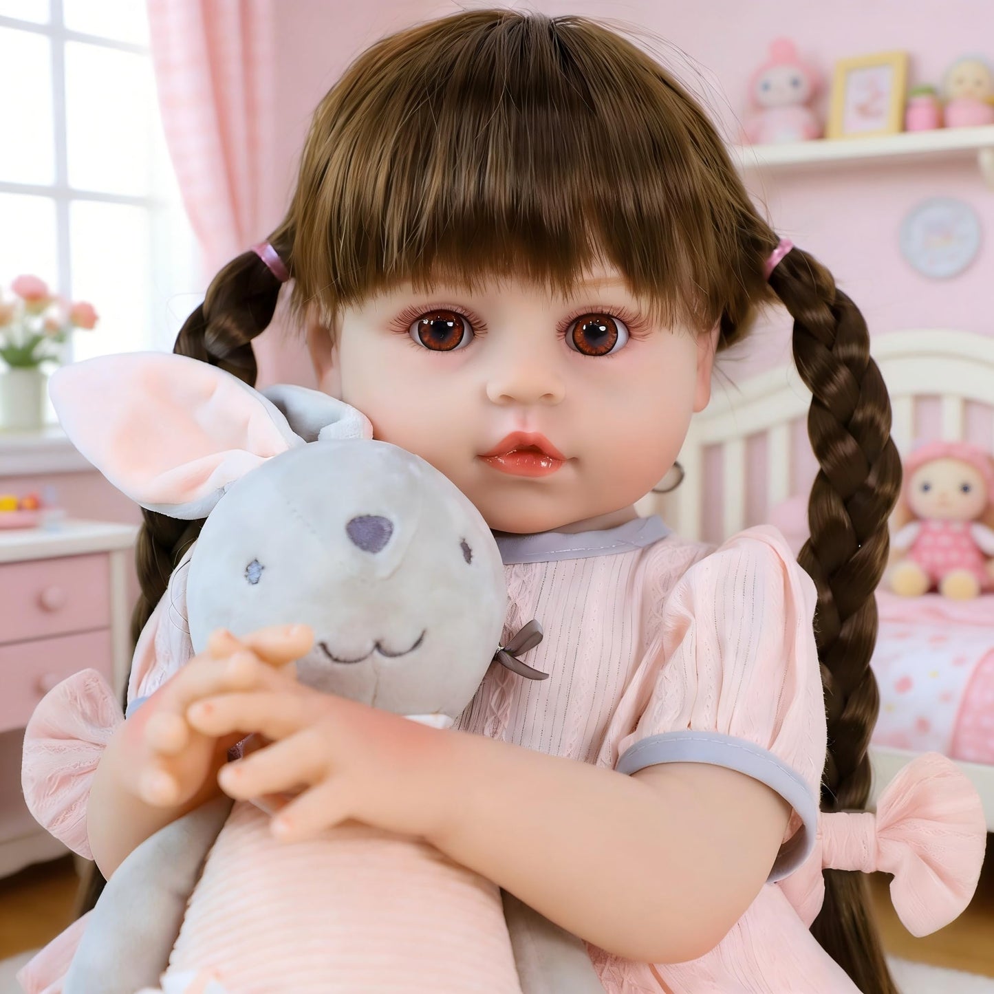 SCOM 18 Inch Reborn Baby Doll Girl with Long Hair, Lifelike Vinyl Baby Doll with Realistic Facial Details & Weighted Body, with Accessories, for Kids 3+, New Parents Training & Elderly Companion Play
