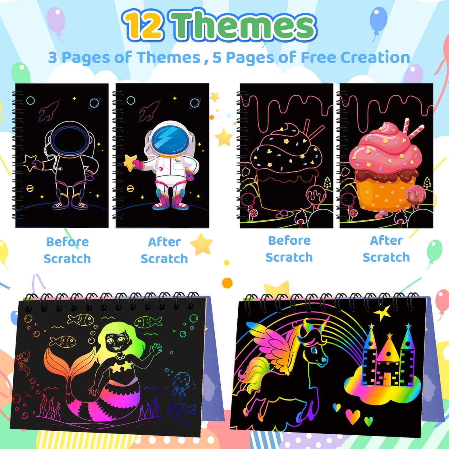Skrajoi 24 Pack Scratch Art Party Favors for Kids - Rainbow Scratch Paper Notebook with Scratch Off Cards Easter Basket Stuffers Birthday Goodie Bags Stuffers with - Return Gifts DIY Classroom Prizes