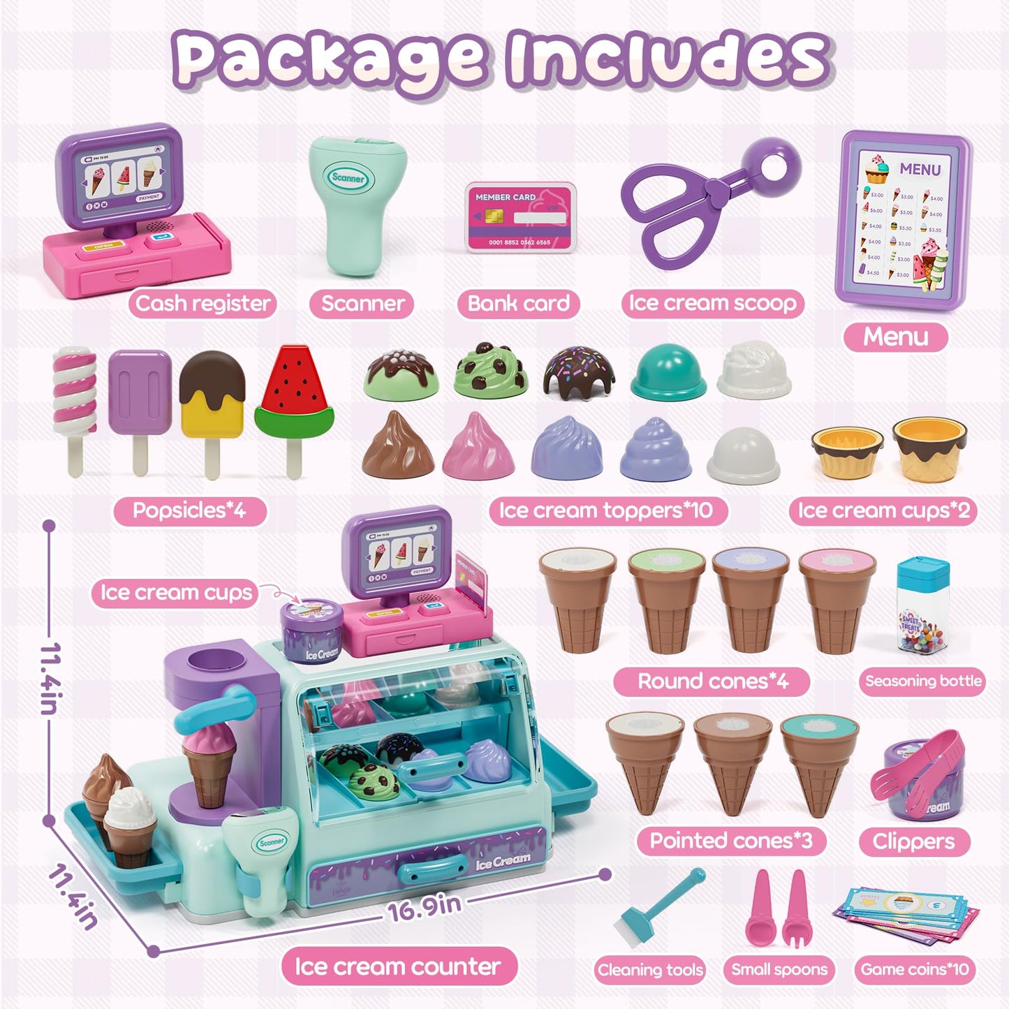 Lehoo Castle Ice Cream Toy, Toys for 4 Year Old Girls, Play Ice Cream Counter Shop Playset for Kids, Ice Scoop, Gifts for Girls 3 4 5 6 Year Old