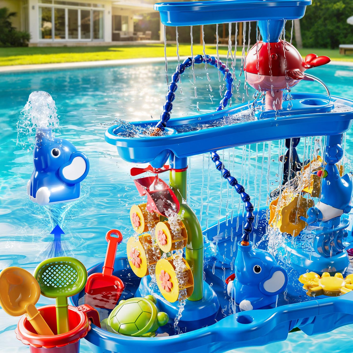 JUKUDAHU Water Table for Kids Ages 4-8 with Water Pumb, Summer Outdoor Sand Water Table for Boys Girls, Kids Water and Sand Activity Sensory Toys for Toddlers Age 3-8
