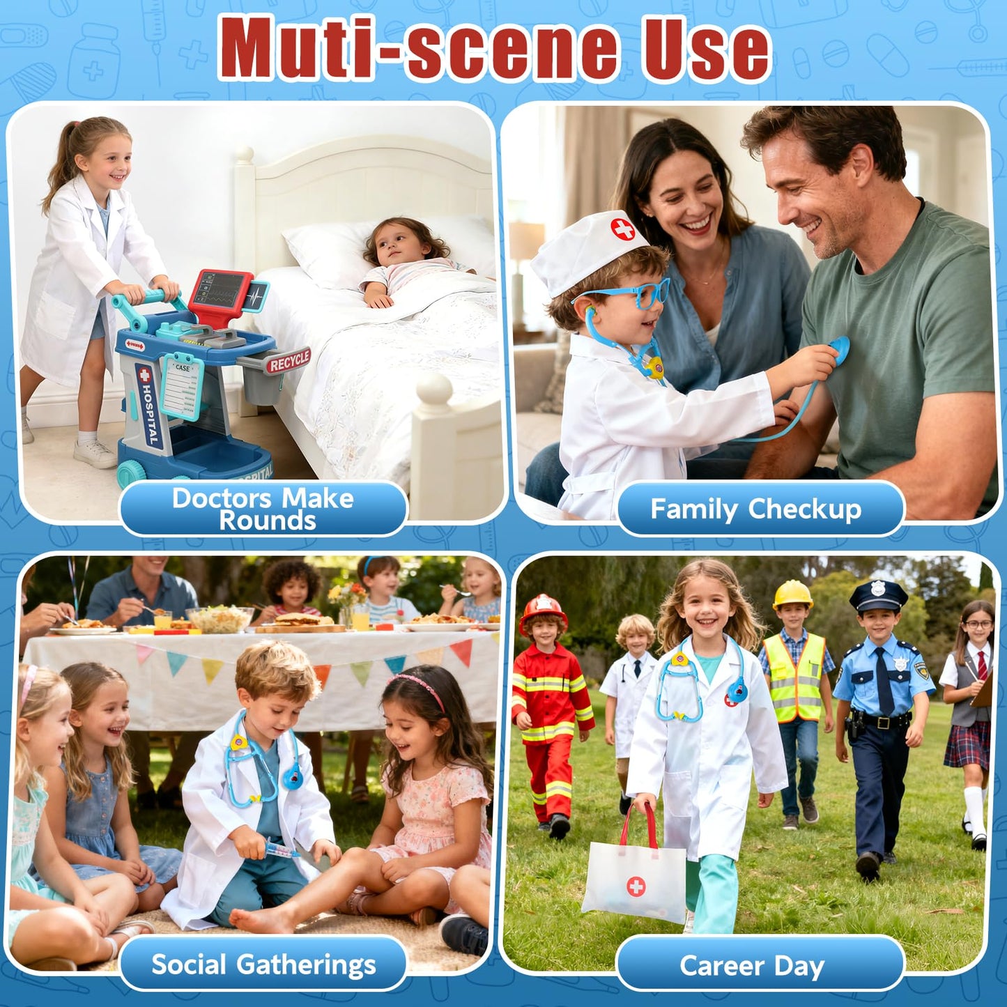 Doctor Kit for Toddlers 3-5 Fun Kids Doctor Play Set for 2 3 4 5 Year Old Girls Boys Dress Up Toys with Cart Costume and Stethoscope Dentist Vet Toddler Pretend Play Toys for Birthday Gifts