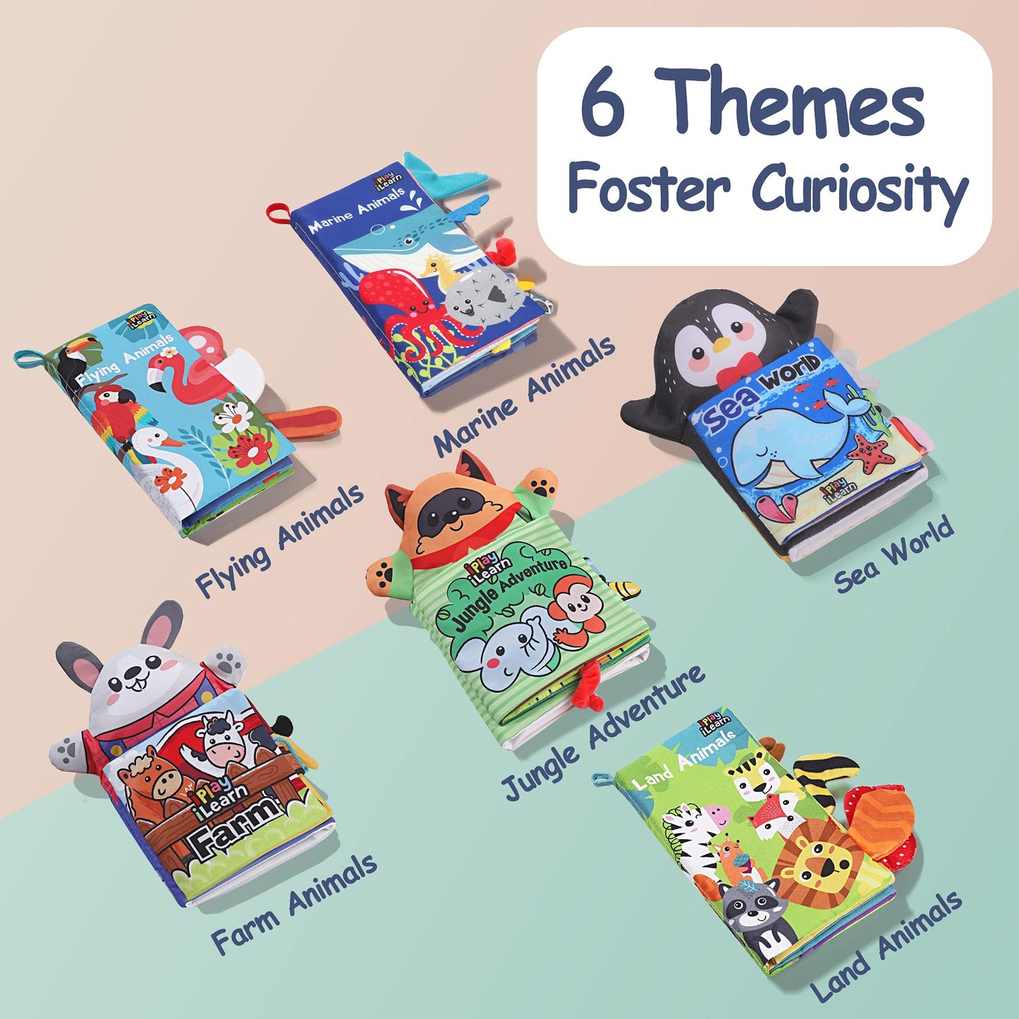 iPlay, iLearn Soft Baby Books 1 Year Old, Babies Animal Cloth Book 6-12 Month, Infant Touch Feel Crinkle Book, Toddler Carseat Crib Bedtime Toy Newborn Birthday Stocking Gift 9 18M 2 3 Yr Kid Boy Girl