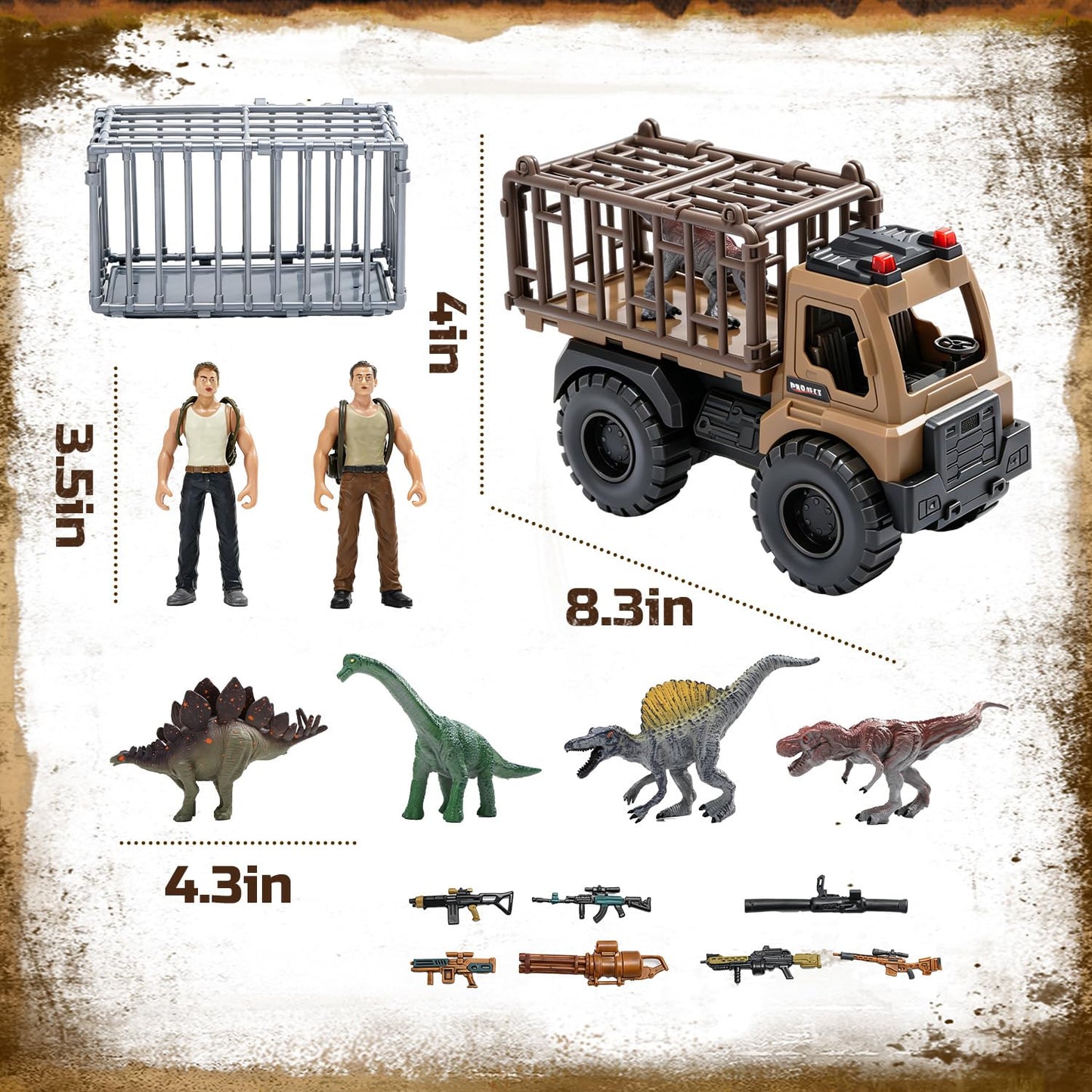 CUTE STONE Dinosaur Truck Toy with Army Soldiers Toy and 4 Dinos, Push and Go Transport Carrier Playset, Gift for 3+ Year Old Boys and Toddlers