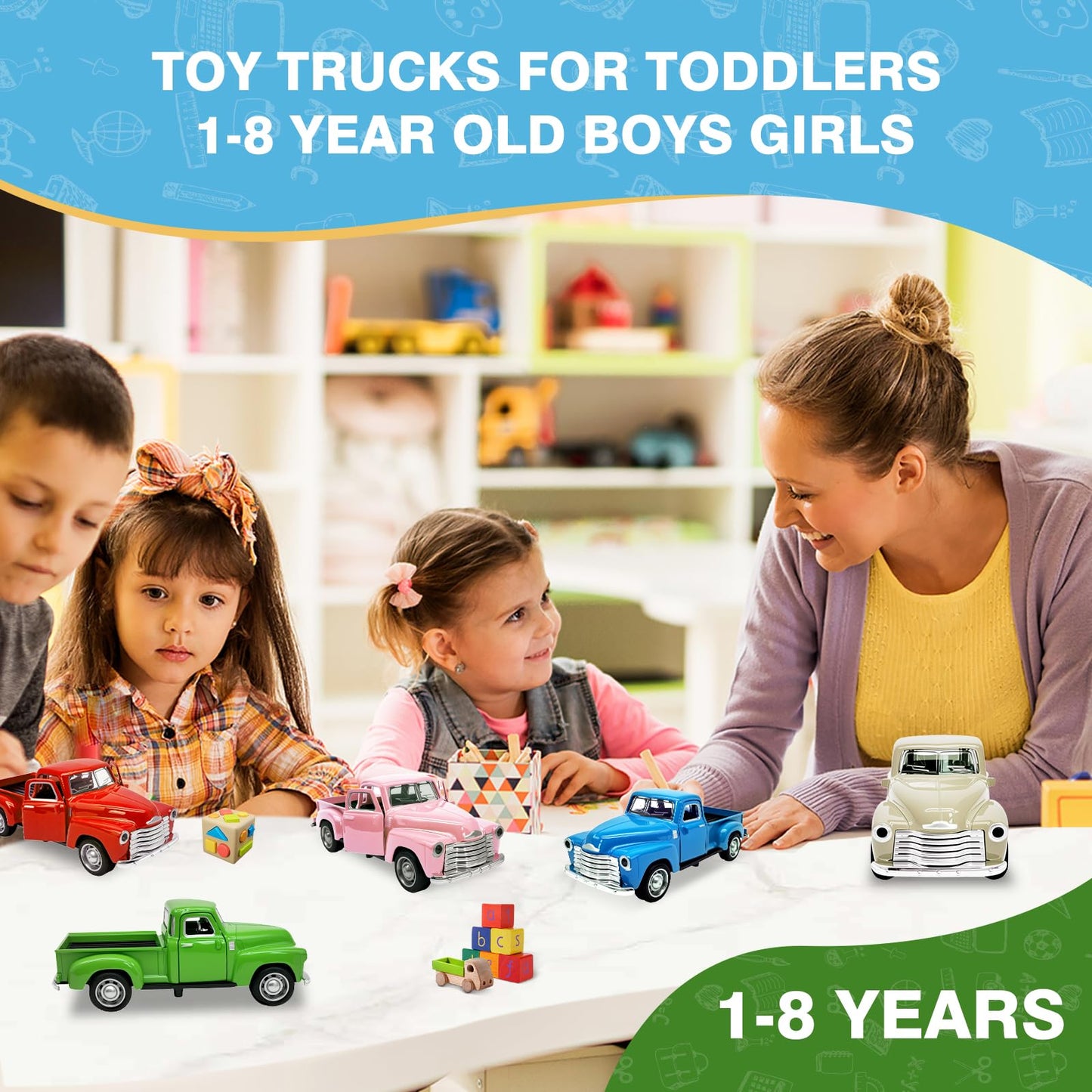 AGSIXZLAN Little Blue Truck Toy for Toddlers 2 3 4 5 6 7 8 Year Old Boys Girls,1:32 Alloy Toddlers Car Toy Driveable,Car Door Can Open,Toy Trucks for Kids Easter Christmas Birthday Gifts