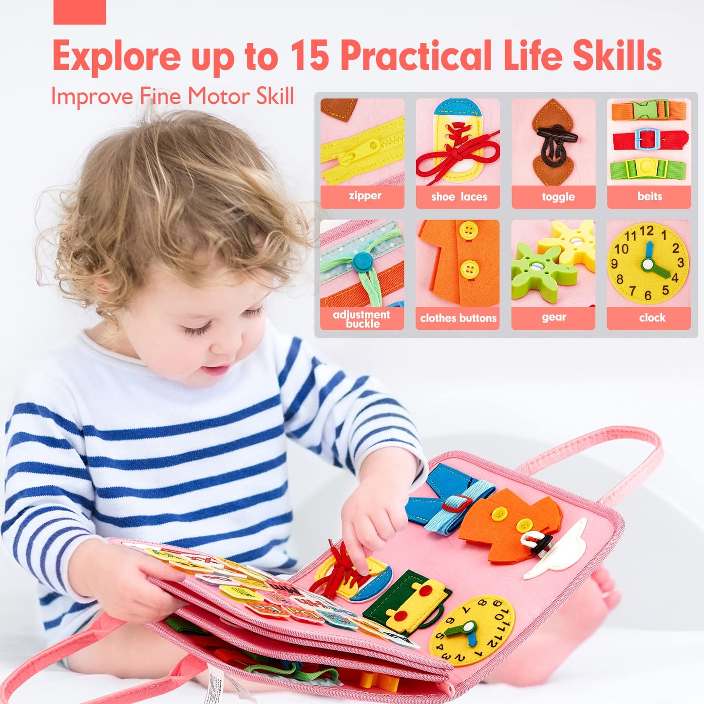 hahaland Busy Book for Toddlers 1-3, Montessori Toys for 1 Year Old, Educational Toddler Car Airplane Travel Toys for Ages 1-3 One Two Year Old Gifts