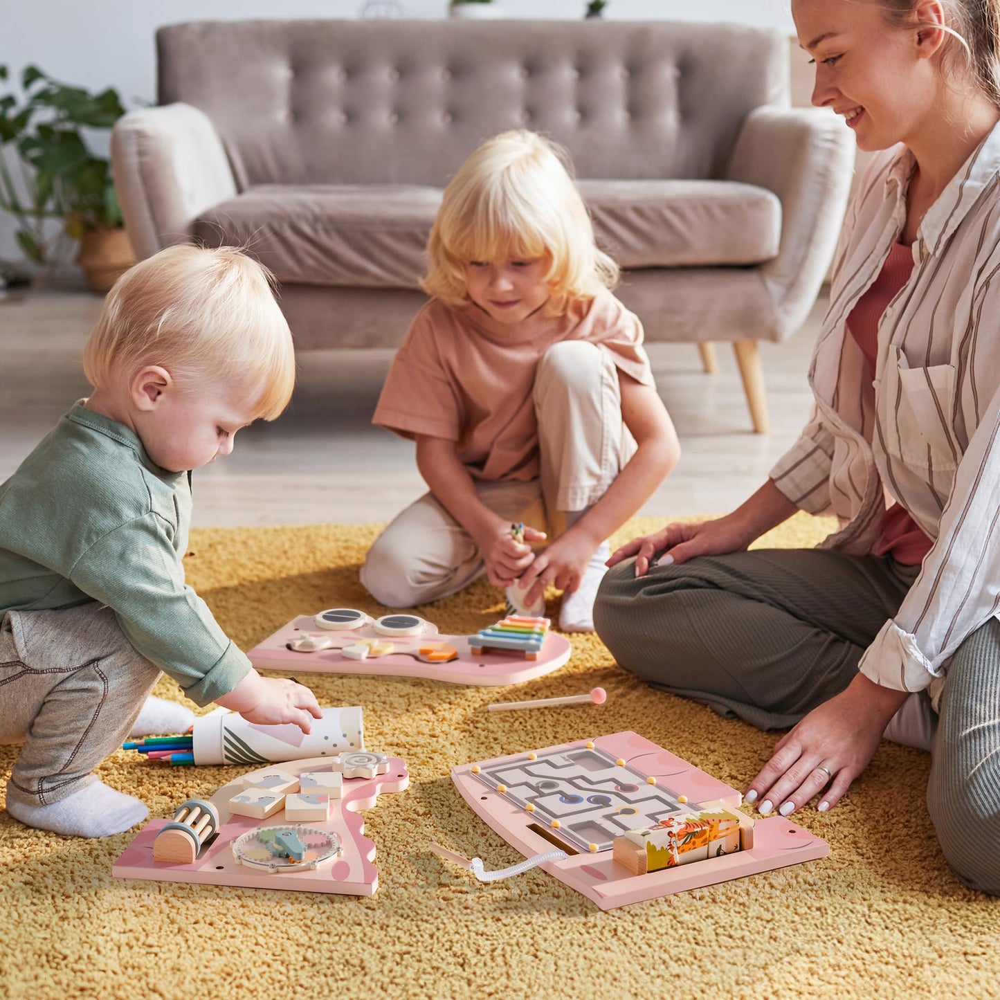 ROBOTIME Crocodile Busy Board Wall Panels for Toddlers, Pink Montessori Sensory Activity Board, Montessori Sensory Wall-Mounted Learning Center Toy for Kids Room, Educational Toys for Boys & Girls