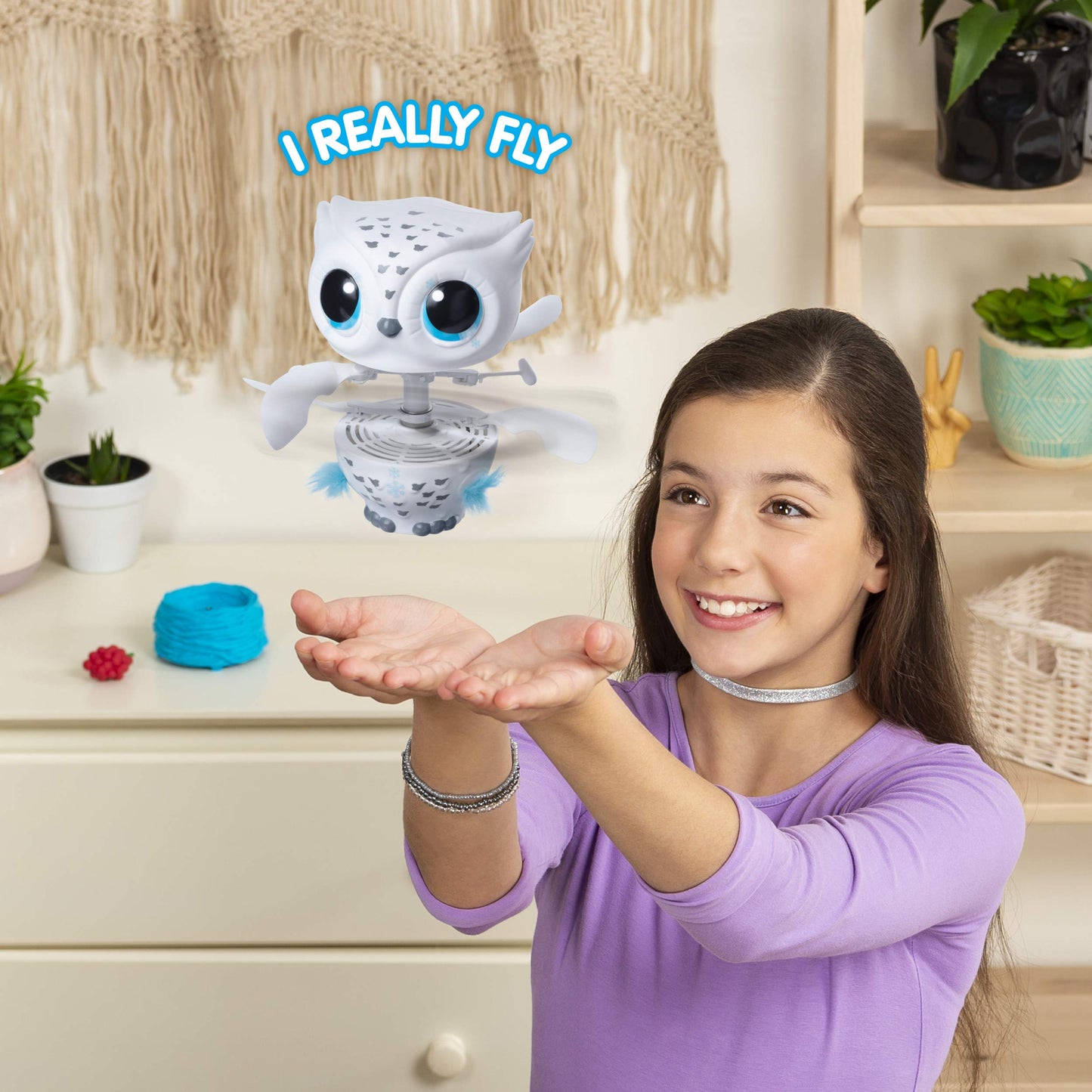 Owleez, Flying Baby Owl Interactive Toy with Lights and Sounds (White), for Kids Aged 6 and Up