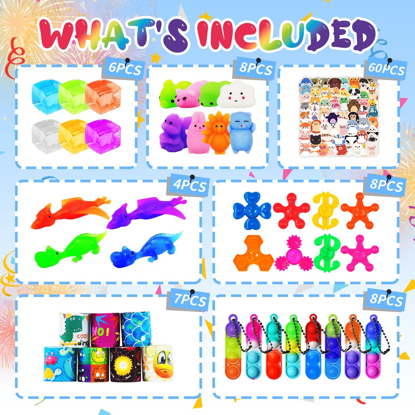 124 Pcs Party Favors for Kids, Fidget Toys Bulk, Birthday Gifts Toys, Stocking Stuffers, Prize Treasure Box Toys for Classroom, Goodie Bags Stuffers, Pinata Filler, Carnival Prizes for Boys Girls 4-10