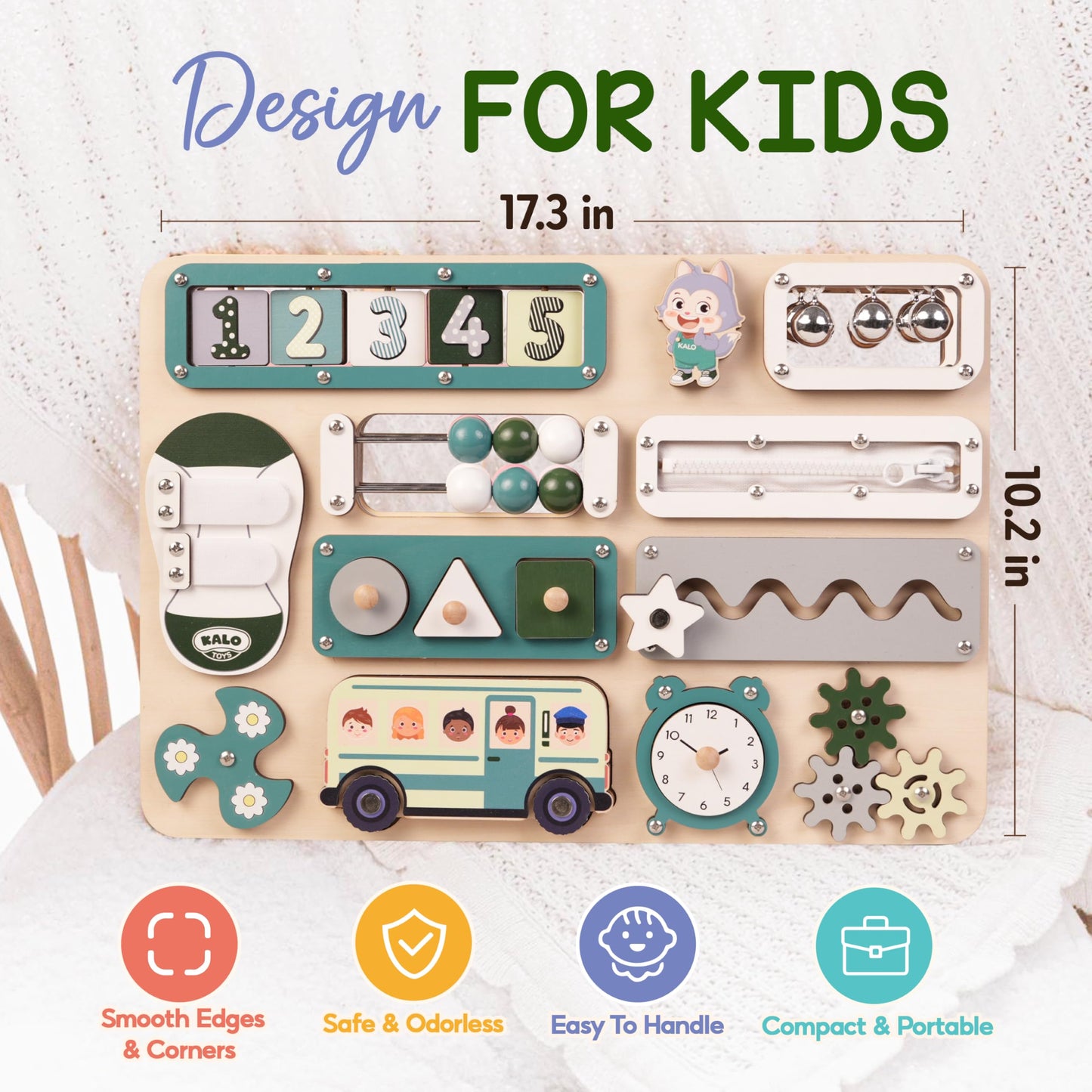 KALOTOYS Large Montessori Busy Board for Baby & Toddlers 1-3 — 17-Inch Wooden Sensory Activity Board — Fine Motor Skills & Early Learning Educational Toy for 1 2 3 Year Old, Travel Friendly & Safe