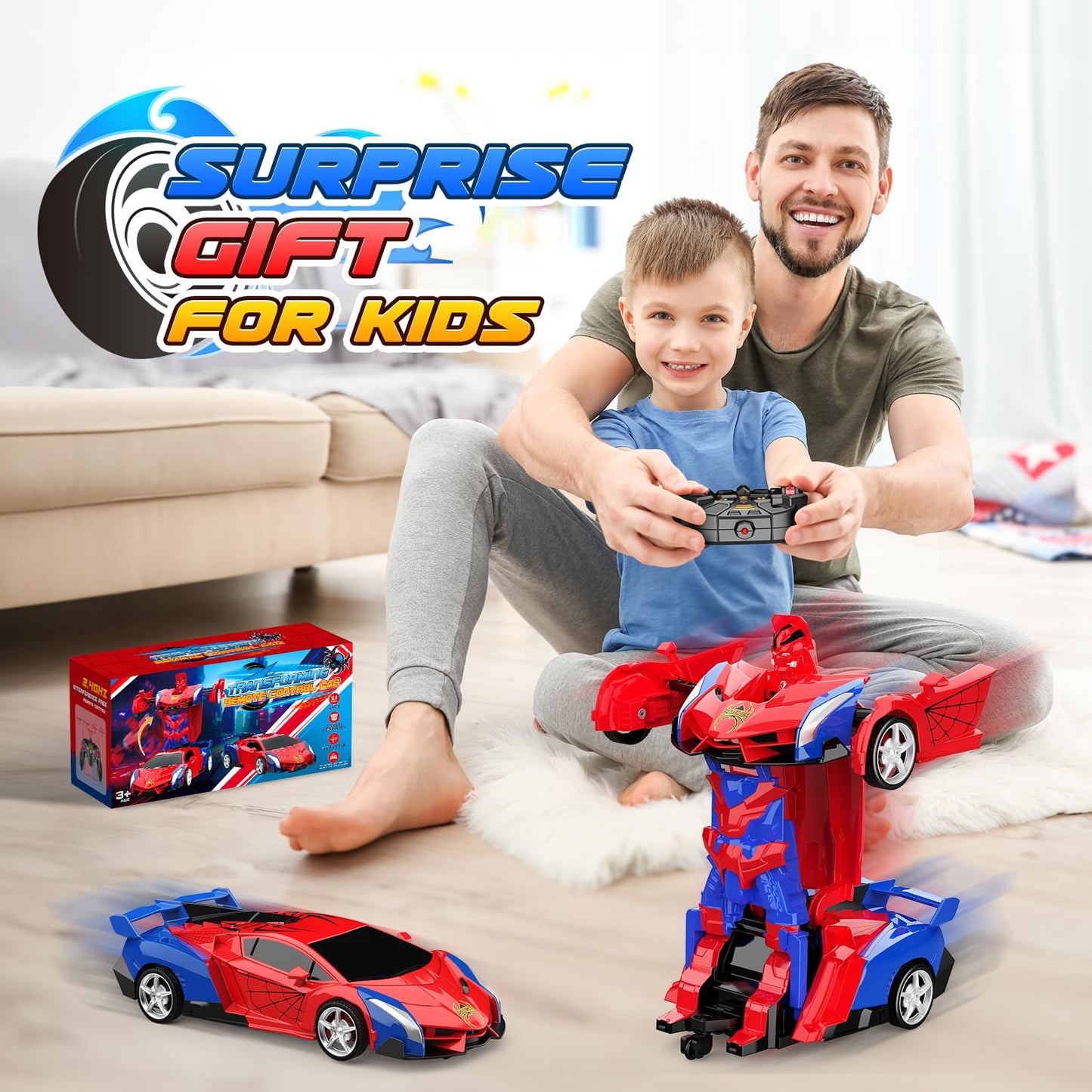 Transform Remote Control Car, RC Cars for 3-12 Year Old Boys Girls One-Button Deformation 2.4Ghz 1:18 Scale Transforming 360°Rotation Robot Toys Birthday Gifts Easter Basket Stuffers for Kids