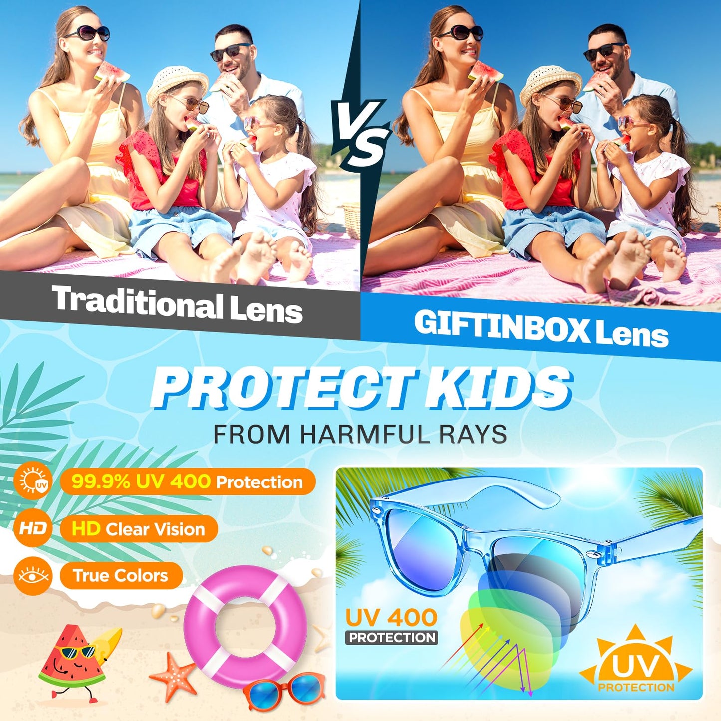 Party Favors Kids Sunglasses - Toddler Sunglasses Bulk for Kid Age 3-8, Neon Glasses with UV 400 Protection for Boys Girls, Goodie Bags Stuffers for Birthday Classroom Graduation Gifts - 32 Packs