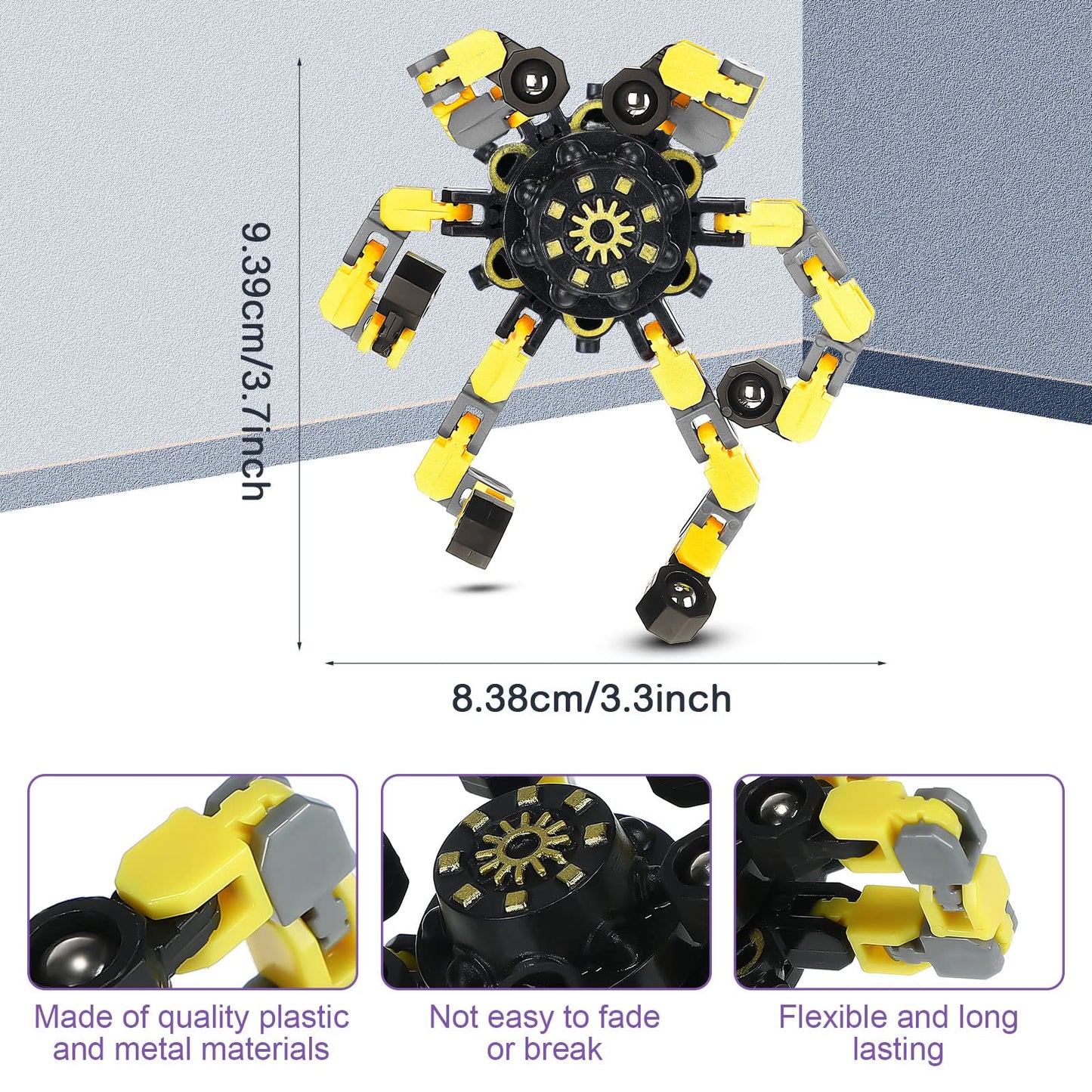 Junkin 100 Pcs Funny Sensory Fidget Toys Bulk, Transformable Fidget Spinner Chain Robot Finger Toy, Stress Relief Spiral Gyro Spinner, Classroom Prizes, Party Favors Gifts for Adult Kids (Classic)