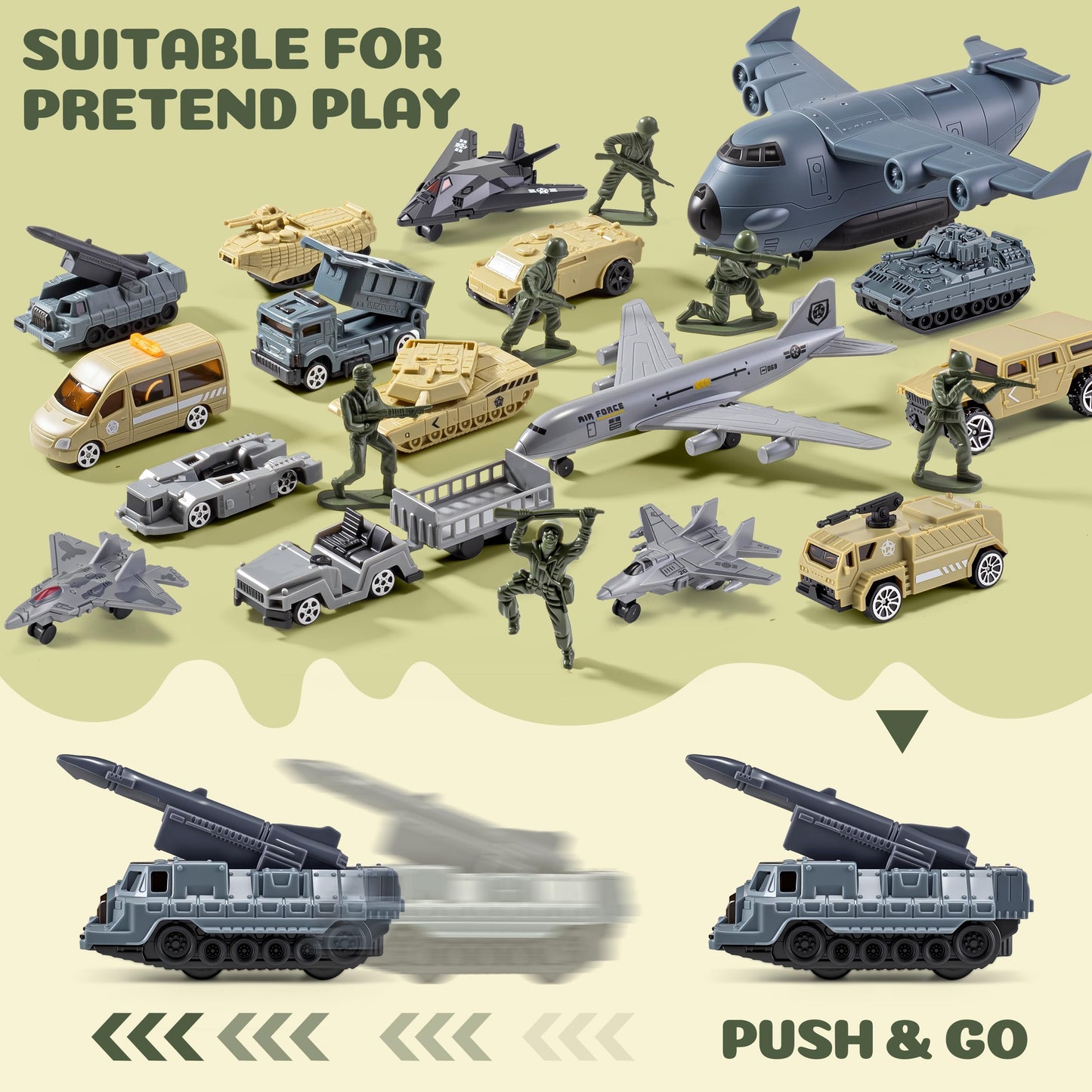 XDUOYJOY 33 in 1 Military Airplane Toy with Army Men Action Figures, Army Toys Playset with Vehicles Tanks Trucks Plane Helicopters Fighter Jets and Play Mat, Gifts for Boys Girls