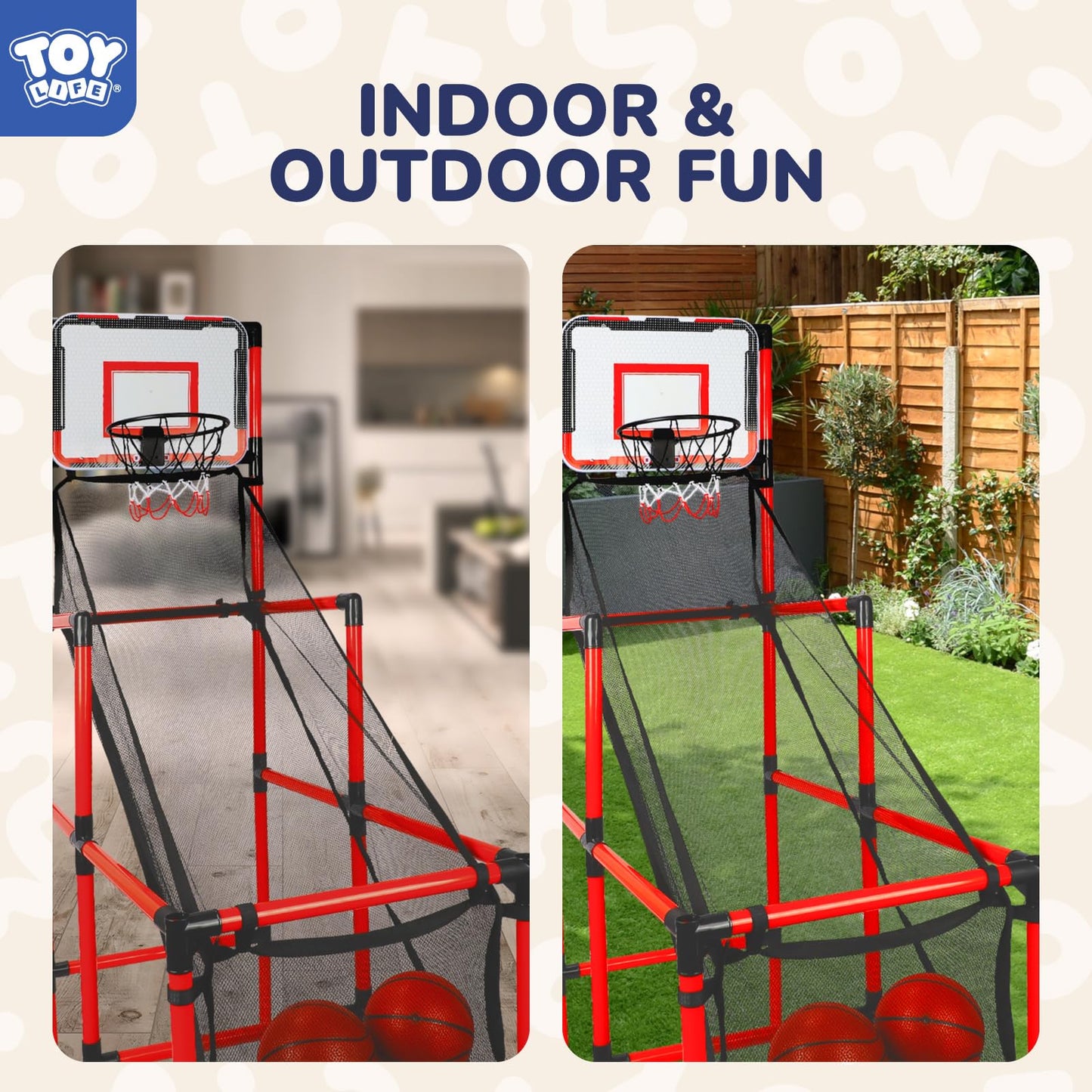 TOY Life Arcade Basketball Game Set Height Adjustable Easy Set Up with 4 Balls and Hoop Game for Kids 3 to 12 Years Old Indoor Outdoor Sport Play, Air Pump Included, Toys for Boys 5-7 Competition
