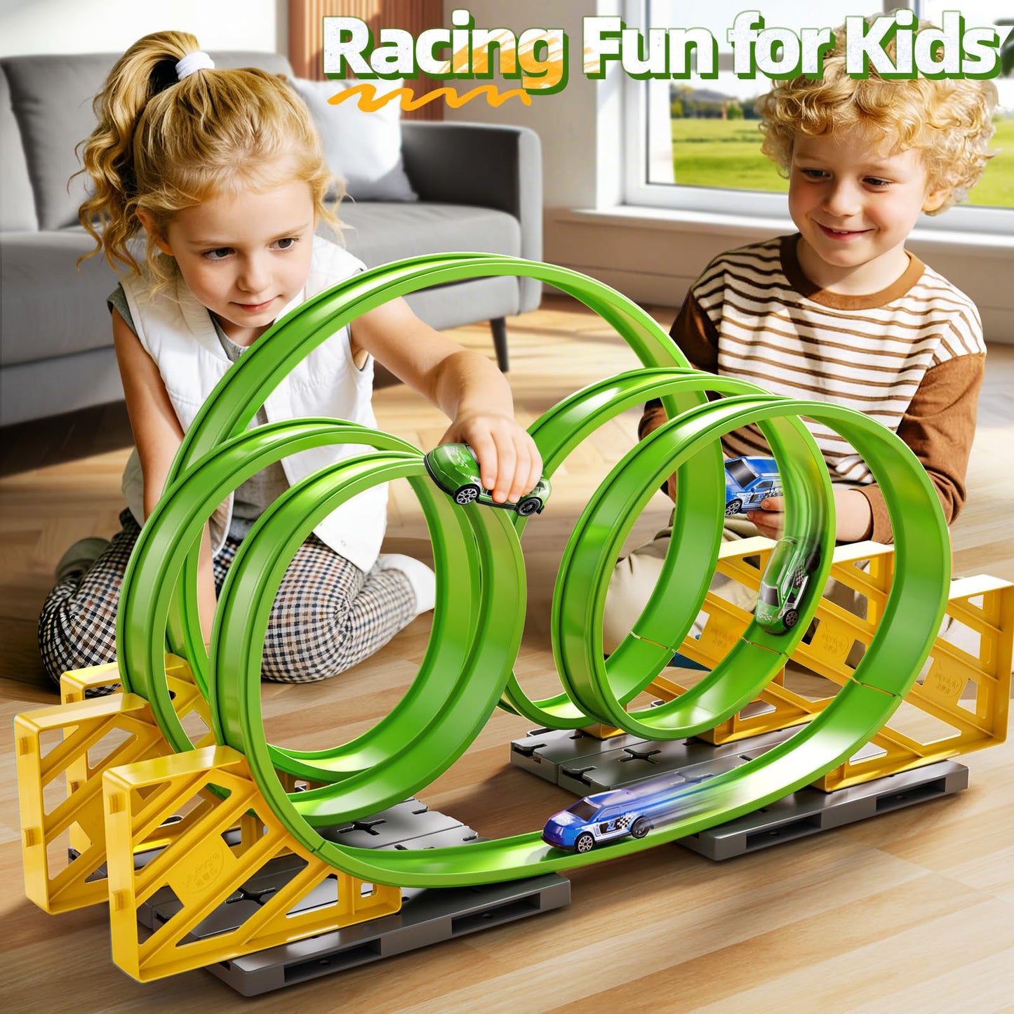 GOGIHCCH Race Track Car Set for Kids Ages 3-5 4-8, Toy Car Track Set for Boys 3+ with 5 Rotating Track, Race Car Track with 2 Small Cars, Boys Toy, Gifts Toys for Boys Girls 3 4 5 6 7 8