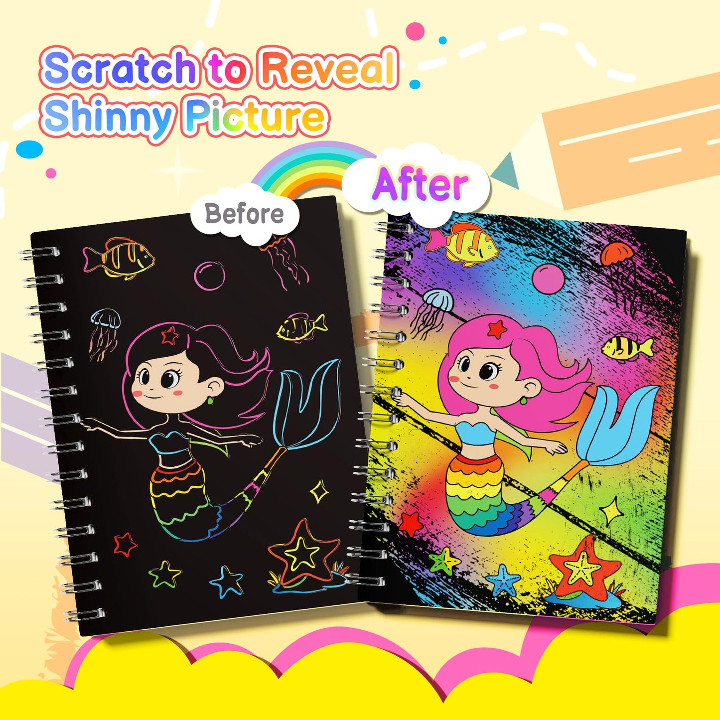 ZIZZ Scratch Art Party Favors for Kids 4-10: 24 Pack Rainbow Scratch Notebooks Gifts Kits - Mess Free Coloring Books Birthday Goodie Bags Stuffers School Classroom Travel Games for Girls Boys Toddler