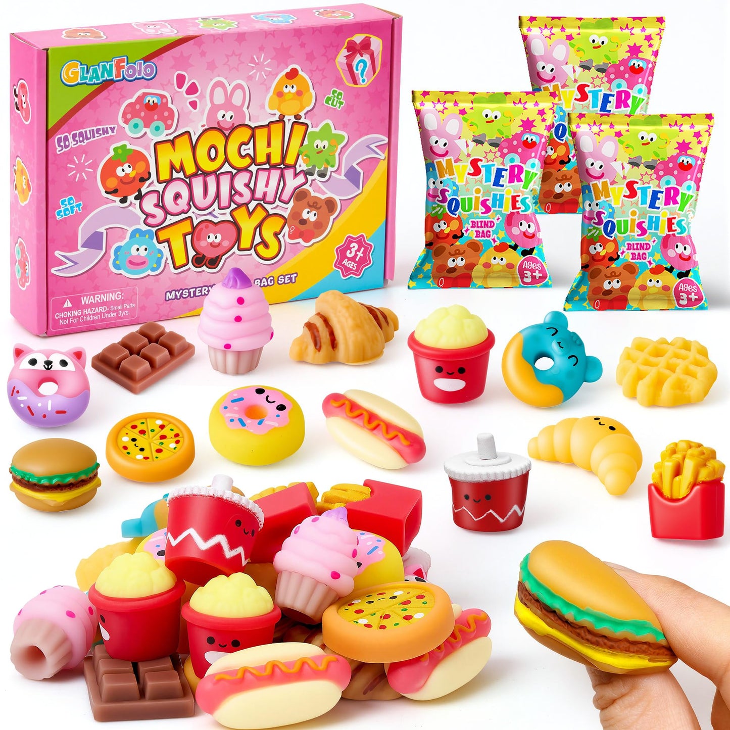 32Pcs Mochi Squishy Toys Bulk Kawaii Food Squishies Party Favors for Kids, Treasure Box Toys for Classroom Goodie Bag Easter Egg Fillers Birthday Gift Mini Stress Relief Sensory Fidget Squeeze Toys