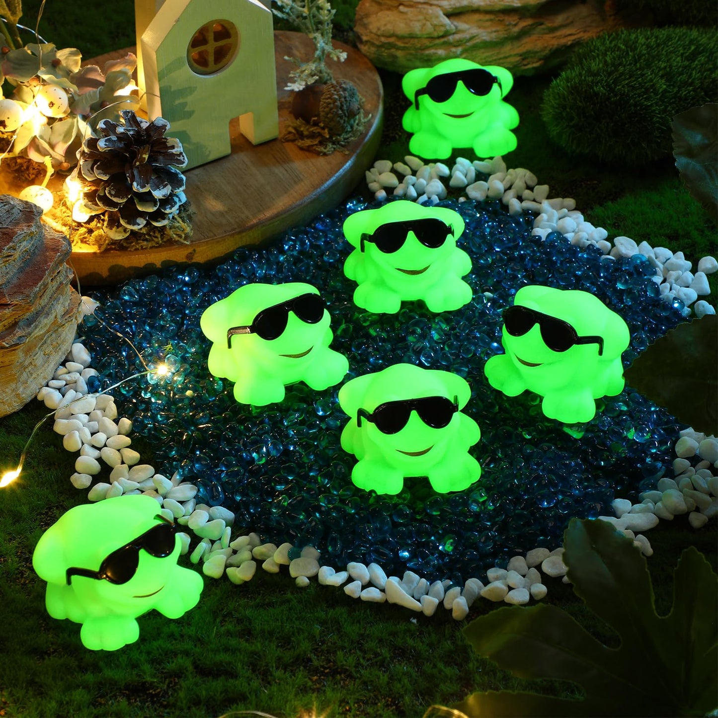 Halloscume 36 Pack Rubber Frogs Squeak and Floating Mini Glow in The Dark Frogs with Glasses Cute Swimming Bathtub Toy for Spring Party Favor