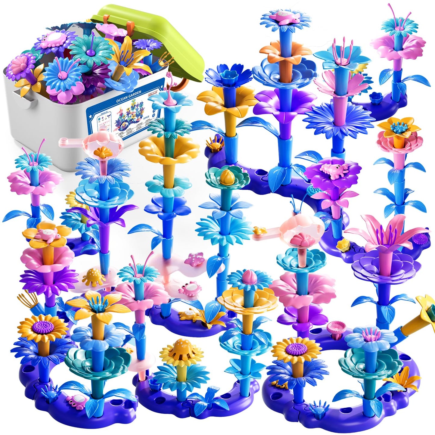 LILYBUDS 97 Pcs 3 Year Old Girl Gifts,Flower Garden Building Toy Set Toddlers Toys Gifts Best Educational Learning Fine DIY Crafts Stem Construction Stacking Kit,for 3 4 5 6 7 Year Kids Birthday
