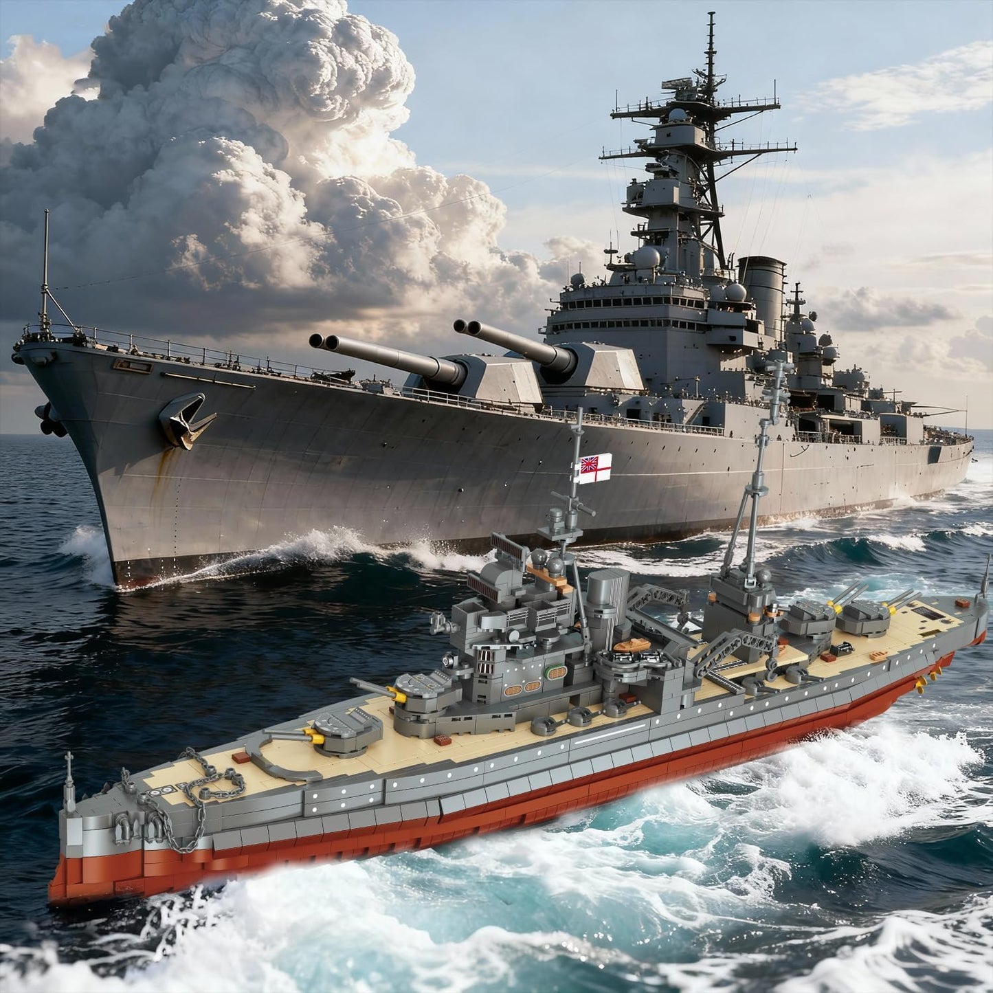 Military Series World War II Battleship Building Kit, 2277 Pcs Queen Elizabeth Class Battleship Compatible with Lego Military Army Set Adults WW2, Gift Boat Building Block Teens 14+ Model Home Decor