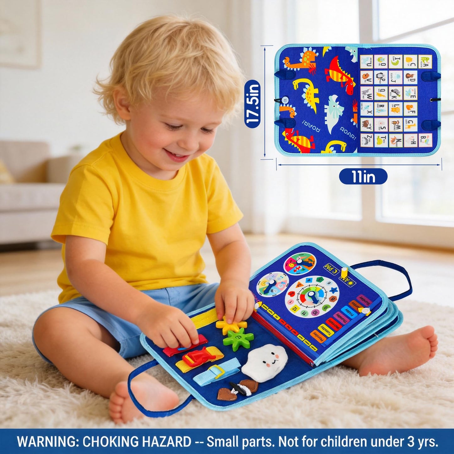 GiggleCraft Montessori Busy Board for Toddlers – Sensory Busy Book with Buckles, Zippers, Letters, Animals, Toddler Activities – Fine Motor Skills Development Learning for Boys Girls Travel Activity