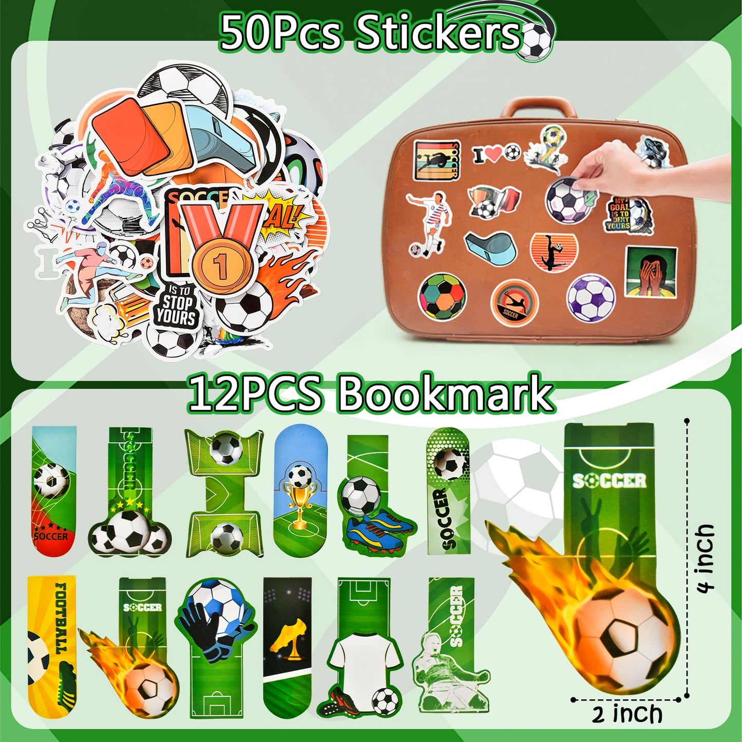 SNLN Soccer Party Favors Birthday Supplies School Stationery Bulk - Mini Notebook Pencil Eraser Bookmark Sharpener Bag Sticker, Goodie Stuffer Pinata Filler Boy Kids Soccer Themed Party Supplies