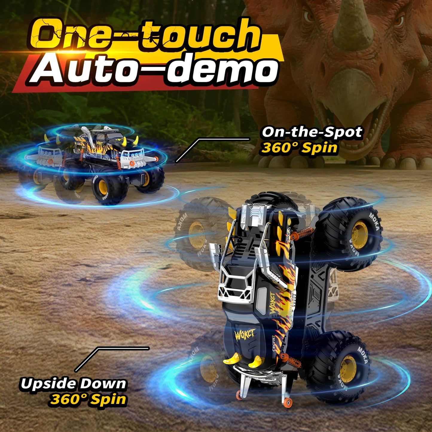 Amphibious 1:16 Waterproof Monster Truck Toys RC Car Water Blaster Trucks 60+ Min Runtime with 2 Batteries 360 Spin 4WD All Terrain Off-Road Pickup rc car Toy 5-12 Year Old Kids Gifts Children's Day