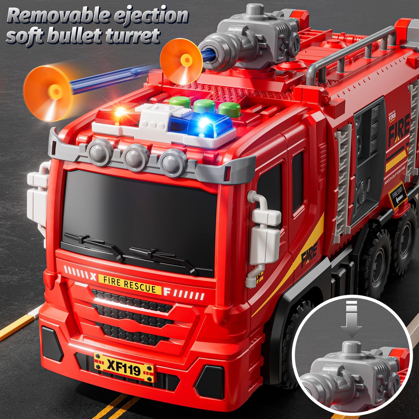 XINNOVEL Fire Trucks Toys for Toddlers Ages 3-5, Folded Carrier Truck Race Track with with Lights & Sounds and 6 Racing Car Toys, Birthday Gift for 3 4 5 6 7 8 Years Old Boys Girls