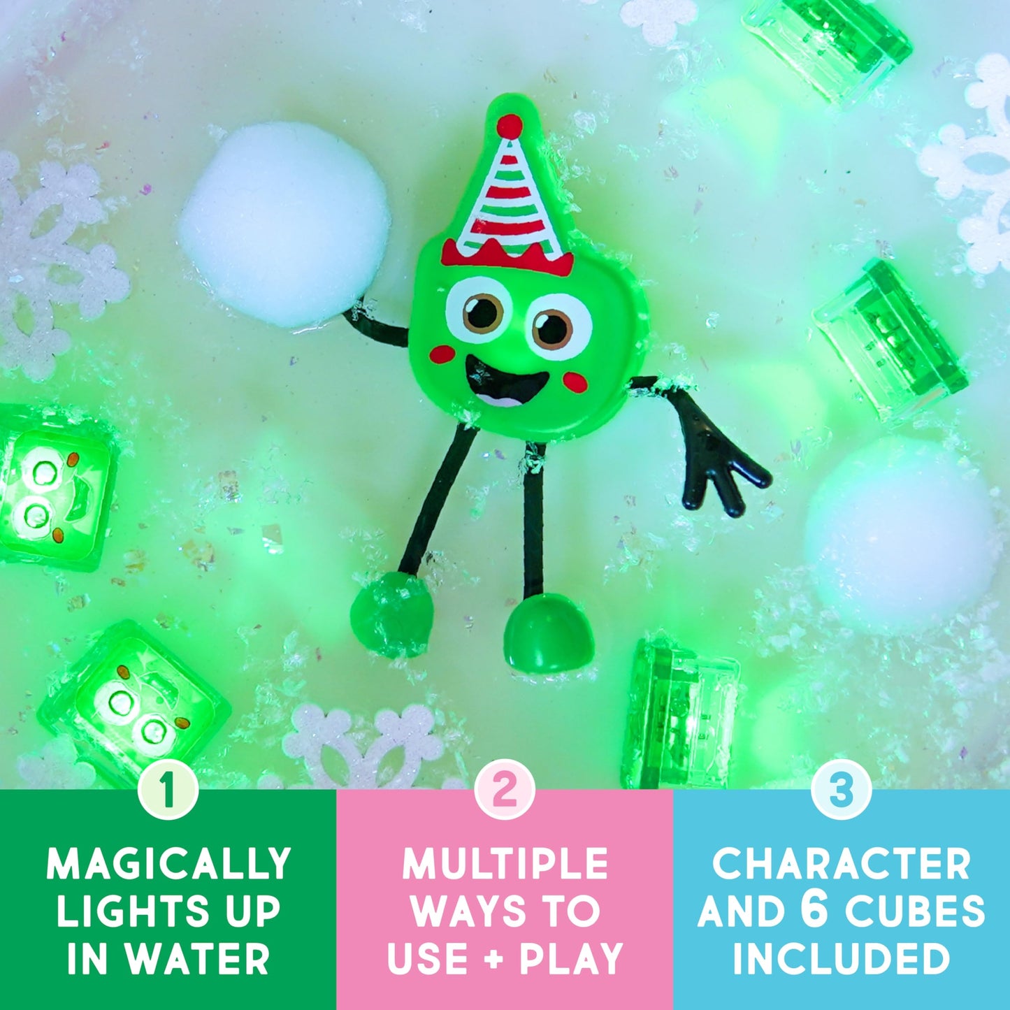 Glo Pals Christmas Pal Water-Activated Bath Toy with 2 Reusable Light-Up Cubes for Sensory Play