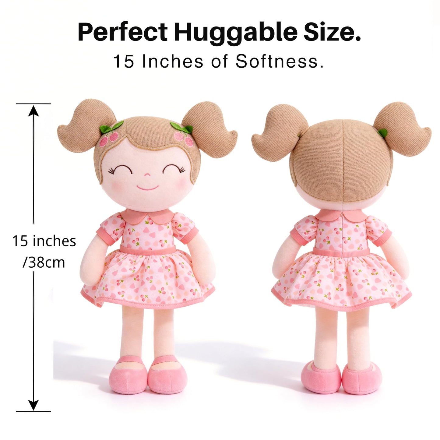 Gloveleya Baby Doll Girl Gifts Plush Toys Soft Dolls Baby Gifts Cherry Girl Pink