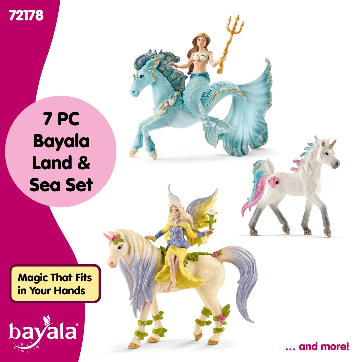 Schleich Bayala - 7 PC Mermaid, Unicorn and Fairy Toy Starter Set for Girls and Boys - Cute Fairies and Unicorn Figures with Accessories - Fantasy Figurine Animal Playset for Kids Ages 5+ - 72178