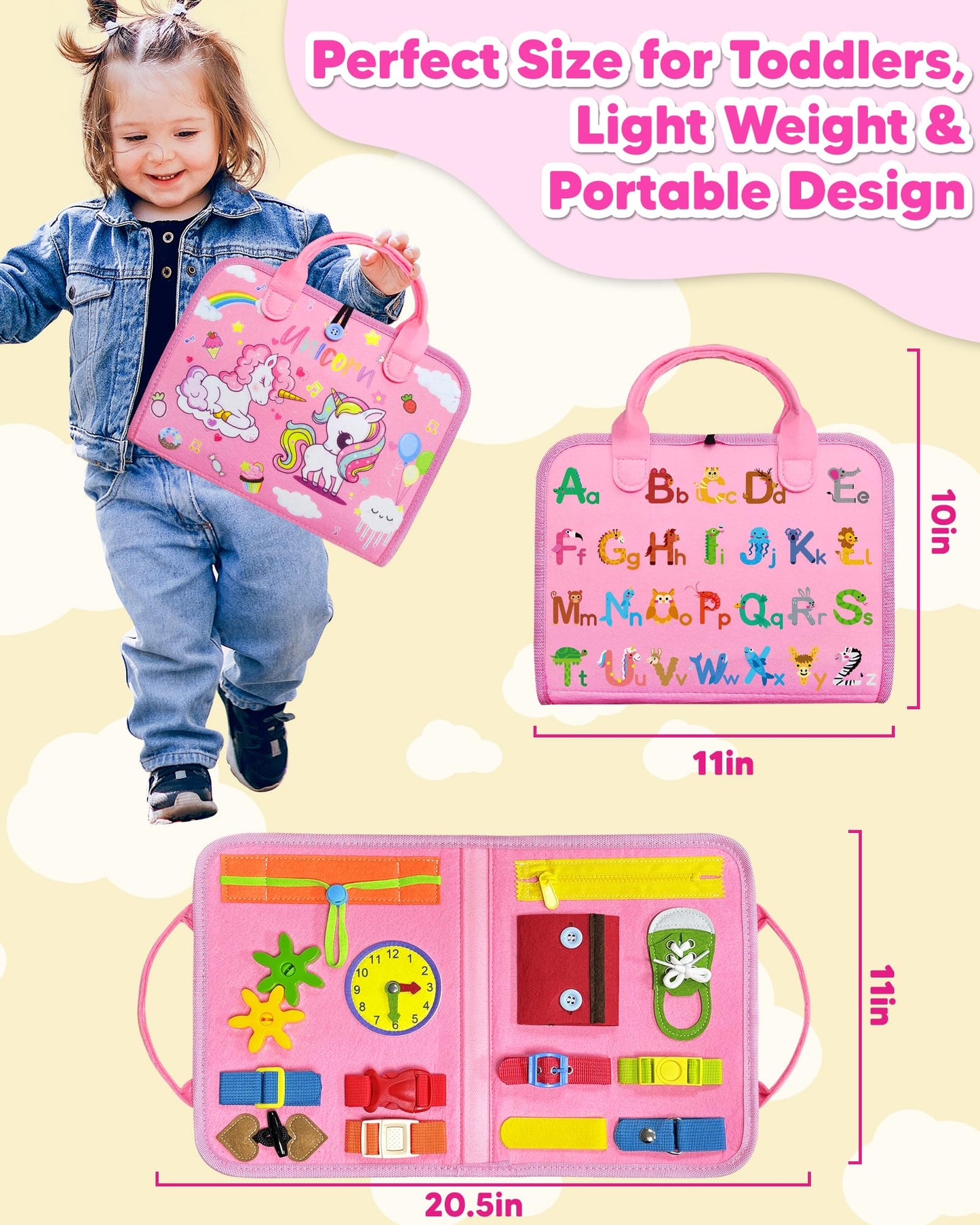 Exorany Busy Board Montessori Toys for Toddler Girl Birthday Gifts, Busy Book Sensory Learning Toys for Toddlers, Toddler Girl Airplane Car Travel Toy Educational Activities
