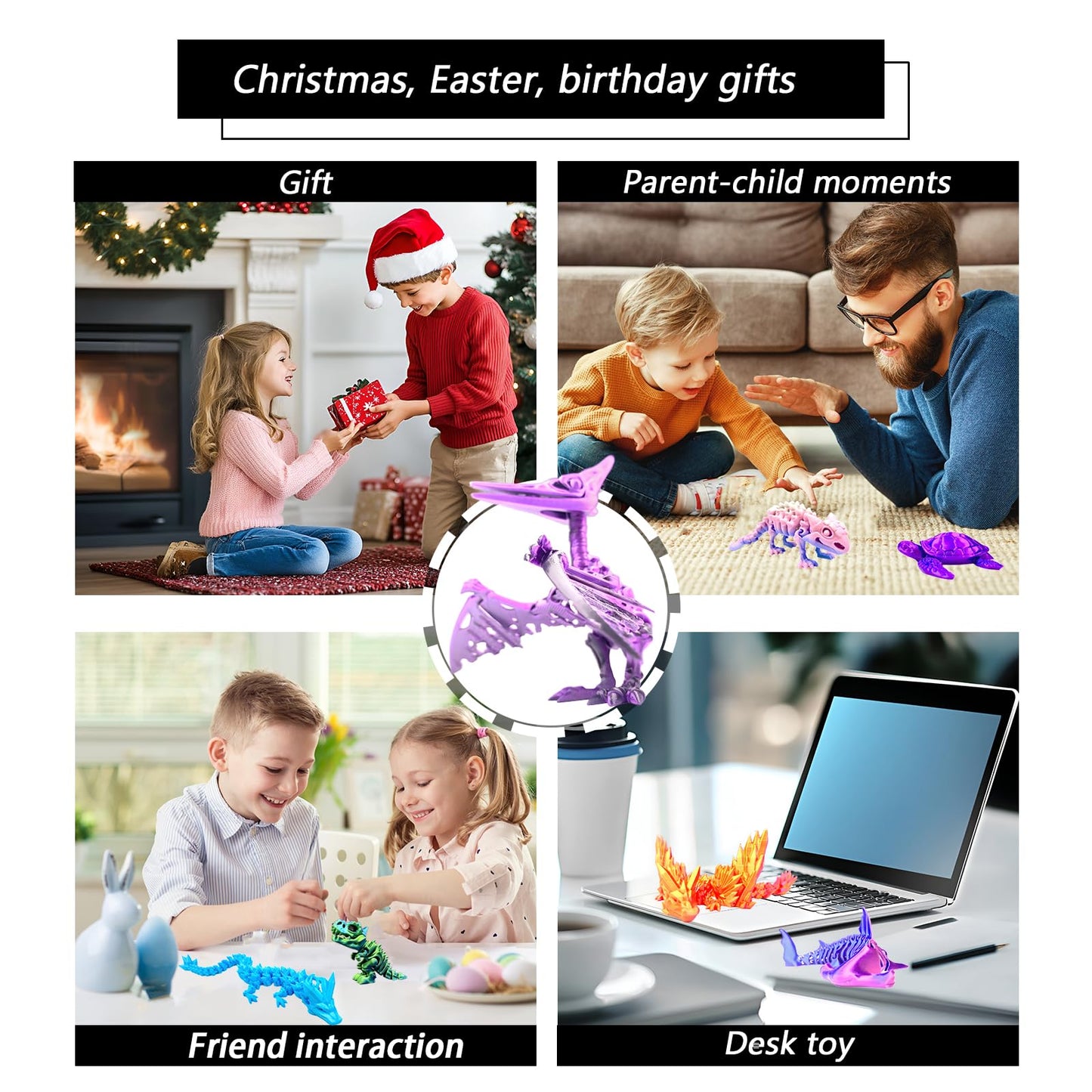 TJYZGXQ 8pcs 3D Printed Dinosaur, Snake Turtle Pterosaur T-Rex Fidget Toys,Crystal Dragon Flying Dragon，Desk Executive Toy，Easter,Toys for Boys Kids Teen 5-7 4-6 8-12