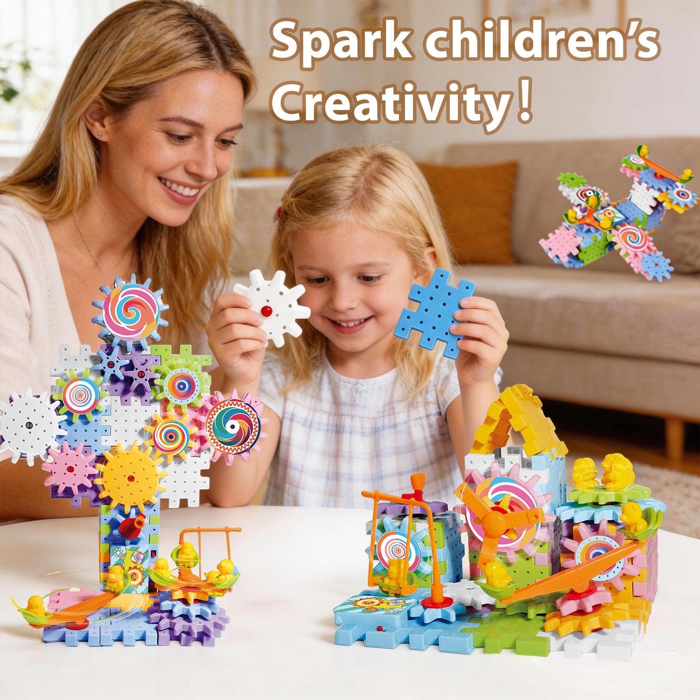 RivanPal 83 Pieces Gear Building Blocks Set Kids Tool Set, Colorful Interlocking Gears and Puzzle Pieces, Creative Construction Toy, STEM Learning