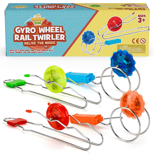 IPIDIPI TOYS Retro Magic Rail & Gyro Wheel Twirlers – 4-Pack (2 Rail Twirlers, 2 Gyro Wheels) - Vintage Twister Fidget Toys, Nostalgia Toys - Party Favors, Birthday Gifts for Boy and Girls