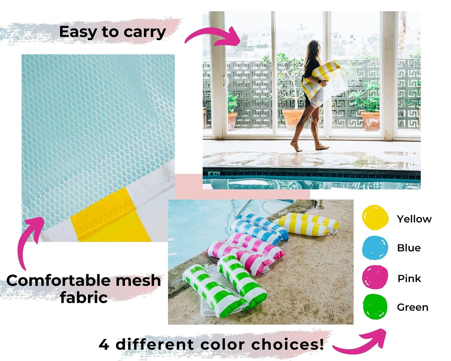 Inflatable Swimming Pool PVC Float Lounge, Yellow | Multi-Purpose Water Hammock, Mesh Lounge Chair, Drifter, Saddle | Portable Sunbathing Pool Accessories