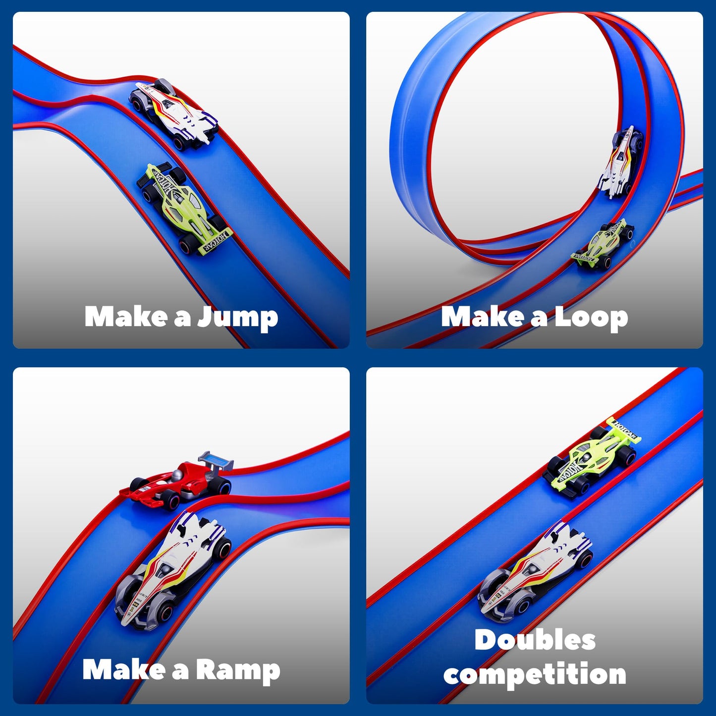 FUTESI Flexible Race Car Track for Kids 15 Ft Flex Tracks Starter Set Compatible with Diecast 1/64th Cars Portable Rolls Up Race Tracks with Strong Suction Cups Birthday Gifts for Boys Girls Ages 3+