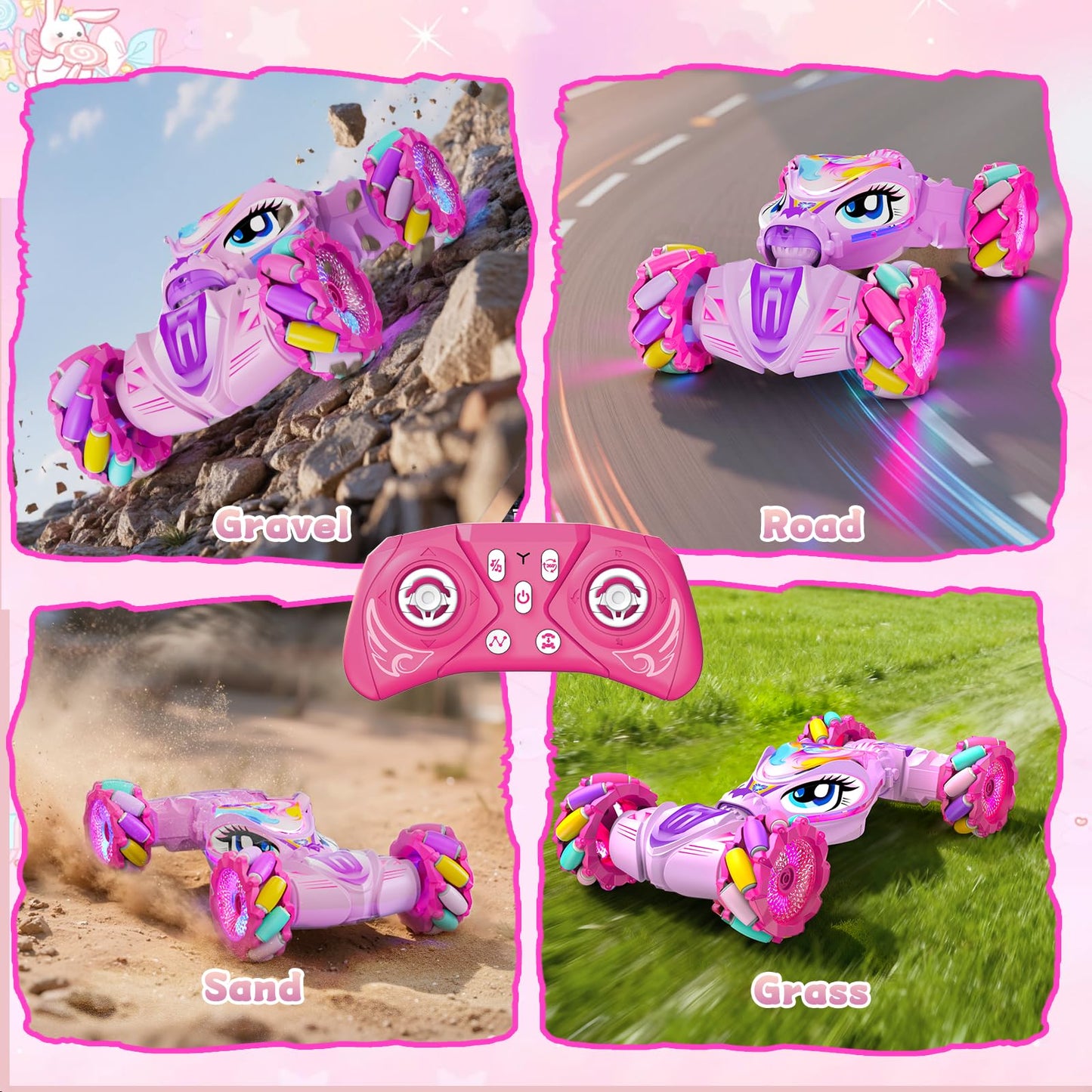 Unicorn Gesture Sensing RC Stunt Car Remote Control Car for Girls 360°Rotation & 2.4GHz RC Cars with Light & Music Barbie Style Toy for Girls Age 6-7 8-12+ Years Old Birthday Gift Idea