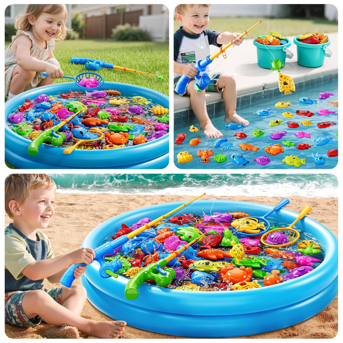 KIZONLY Magnet Fishing Game for Kids 3-5 4-8 - Fish Toys for Kids 3-5, Bathtub Floating Toy Fishing Pole, Water Table Pool with Rod Net, Bath Outdoor Gifts for Toddlers Baby Age 3 4 5 6 7 8 Year Old
