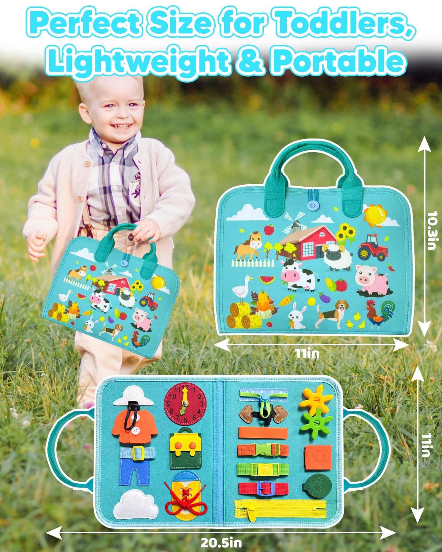 Walenty Busy Board Montessori Toys for Toddler Boy Girl Birthday Gifts, Busy Book Sensory Learning Toys for Toddlers, Educational Activities Airplane Car Travel Toy for Toddlers
