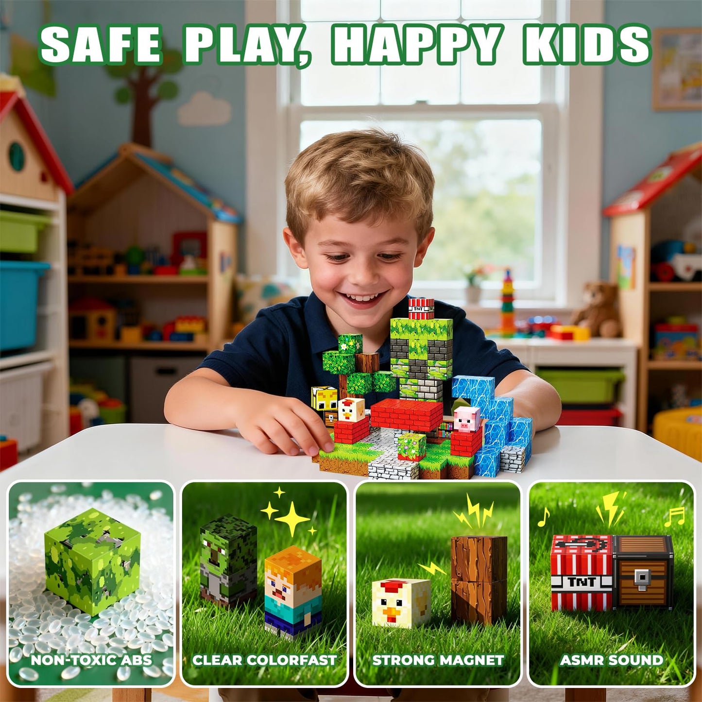 SSAWER Magnetic Blocks Toys for Kids, 100PCS Magnetic Building Blocks, Magnetic Cubes, Sensory Stacking Toys for STEM Constructions Magnet Blocks for Boys Girls Age 4 5 6 7 8-12 Birthday Gifts